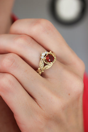 Garnet heart and diamonds engagement ring, Claddagh ring - Eden Garden Jewelry™