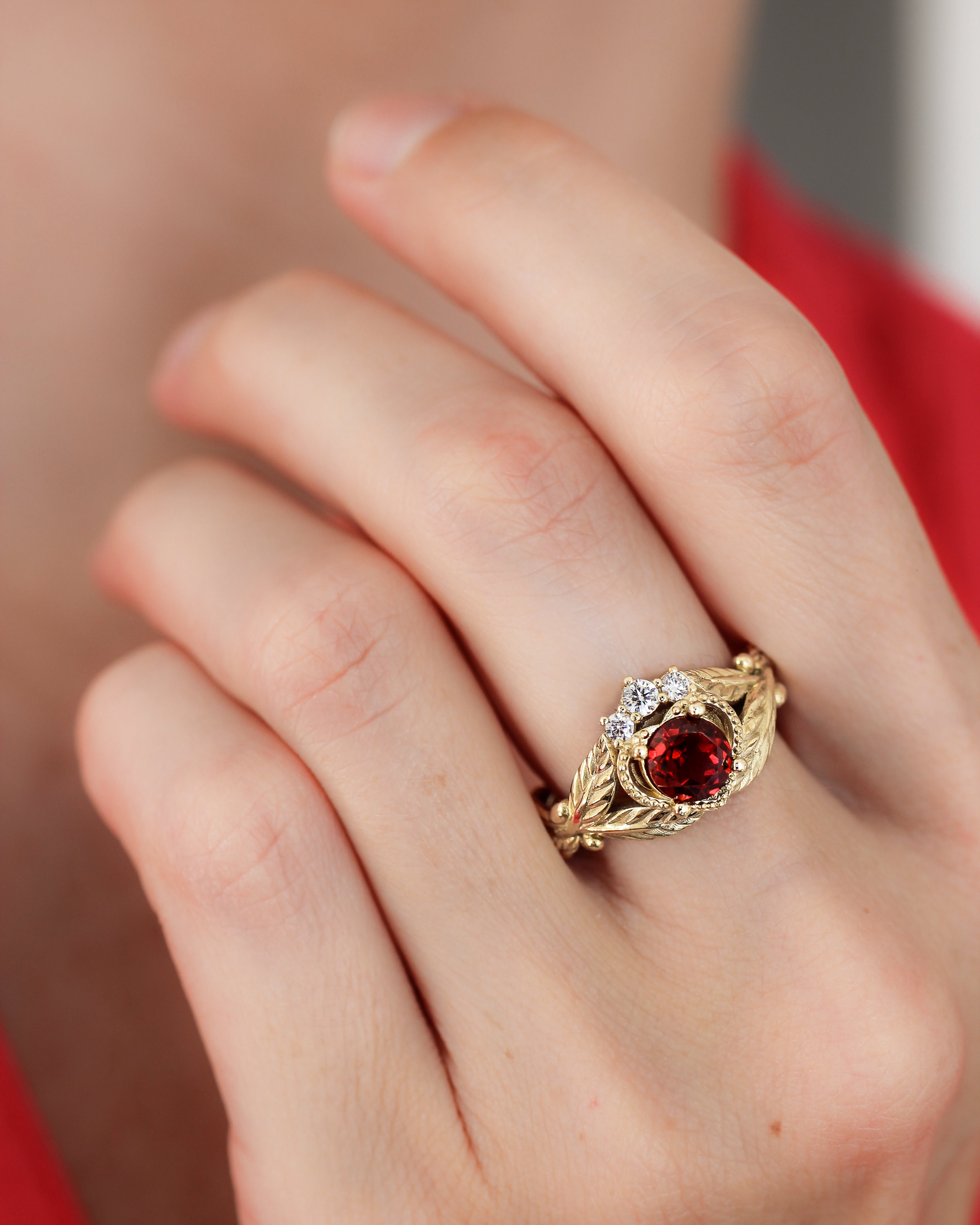 Garnet heart and diamonds engagement ring, Claddagh ring - Eden Garden Jewelry™