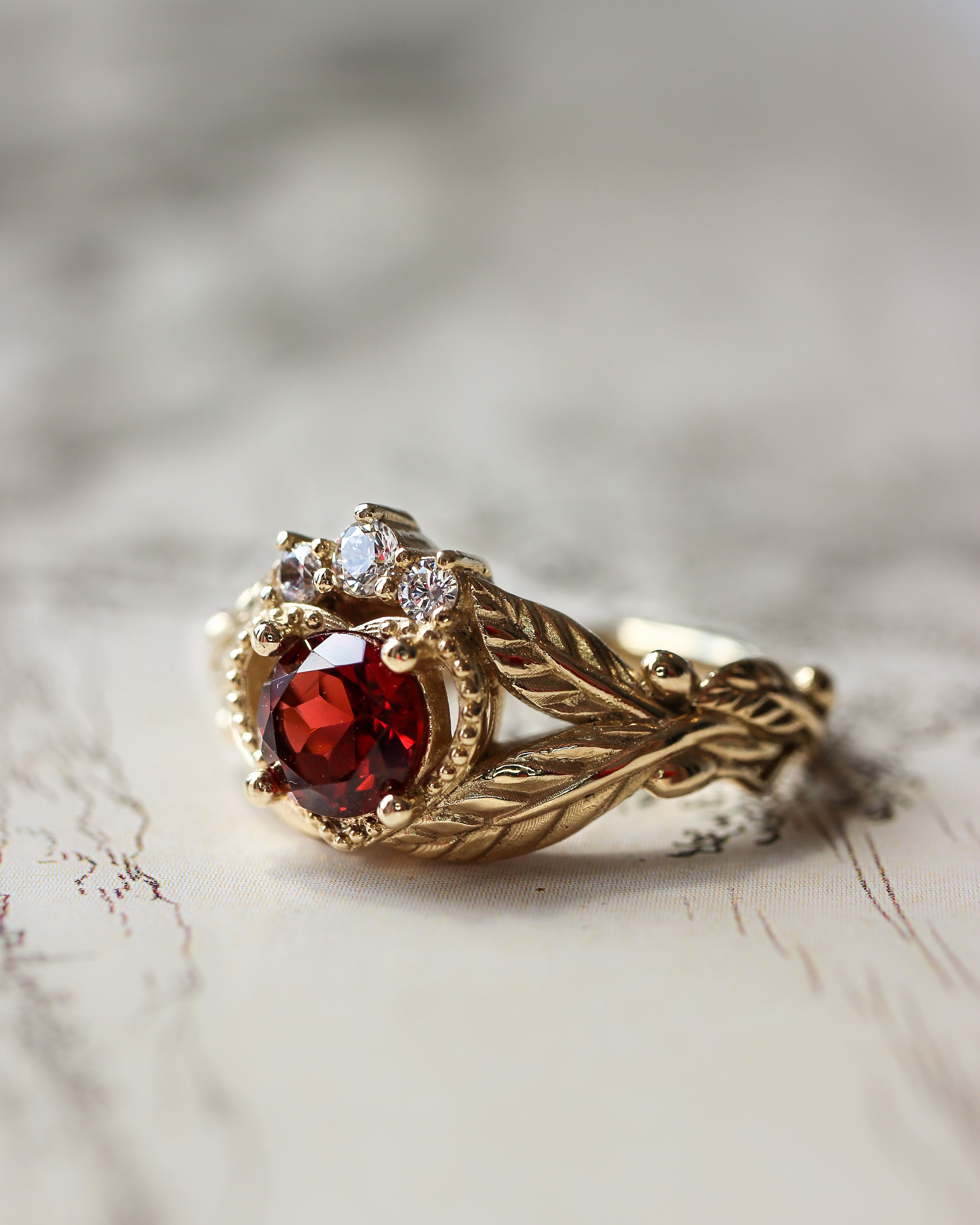 Garnet heart and diamonds engagement ring, Claddagh ring - Eden Garden Jewelry™