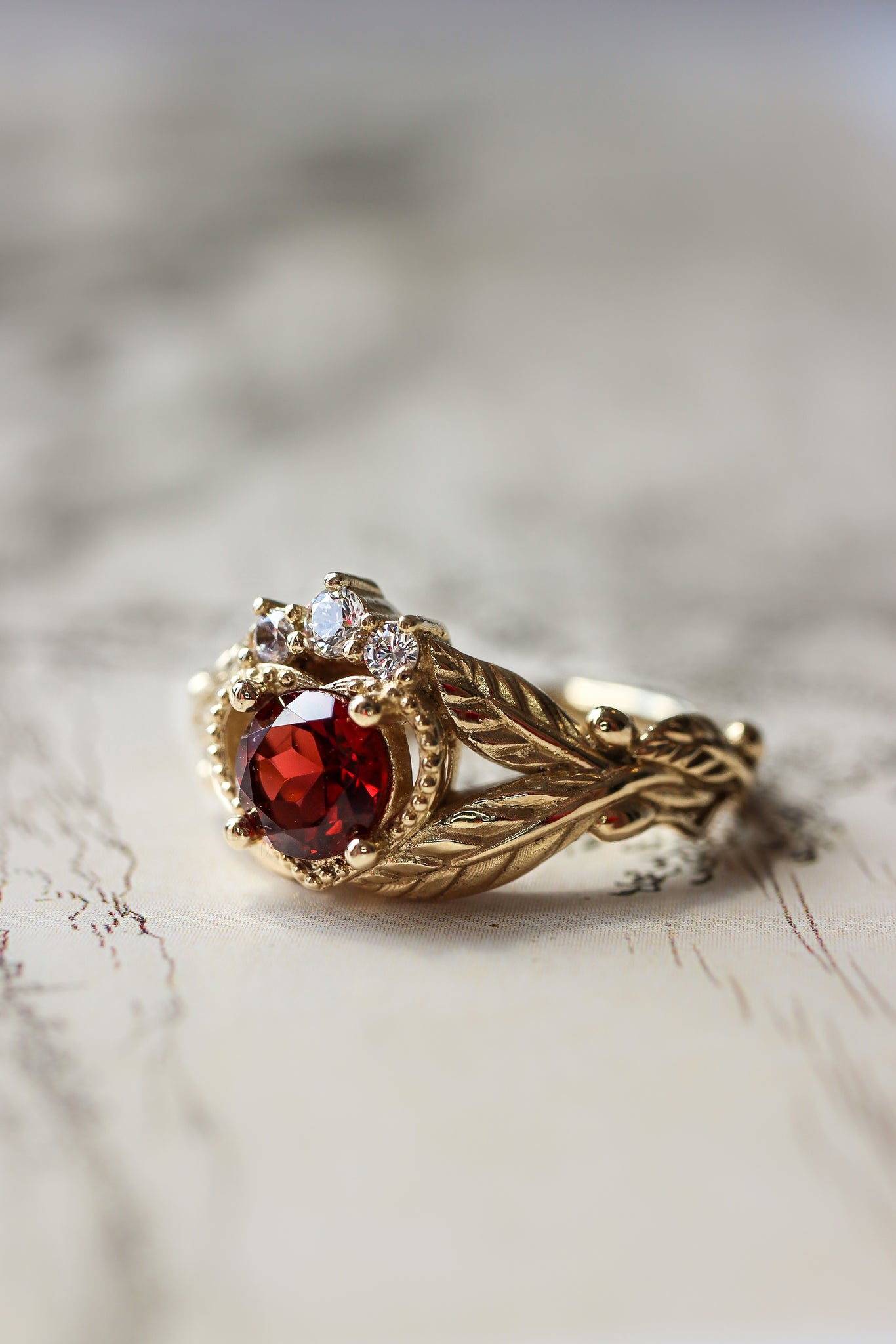 Garnet heart and diamonds engagement ring, Claddagh ring - Eden Garden Jewelry™