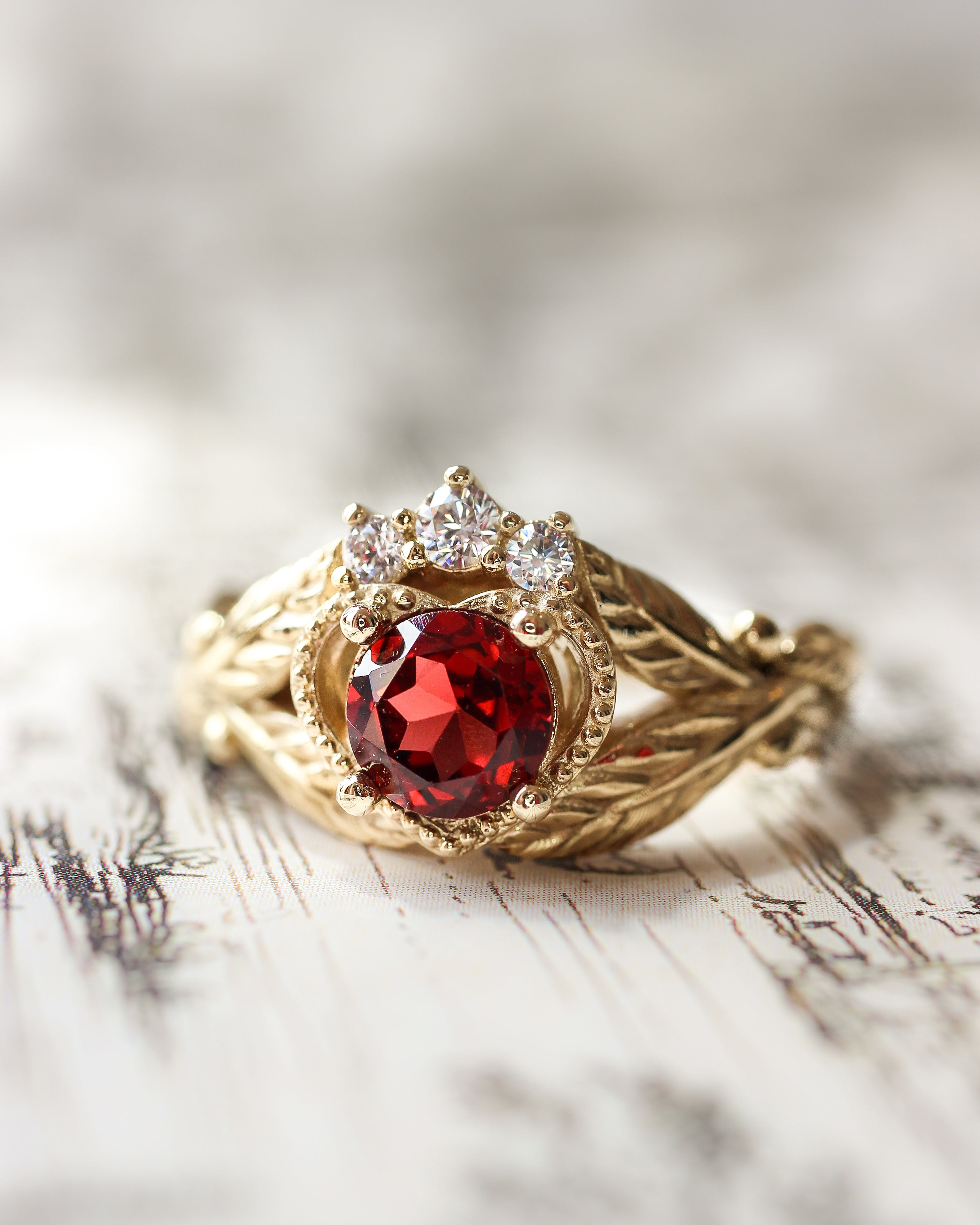 Garnet heart and diamonds engagement ring, Claddagh ring - Eden Garden Jewelry™