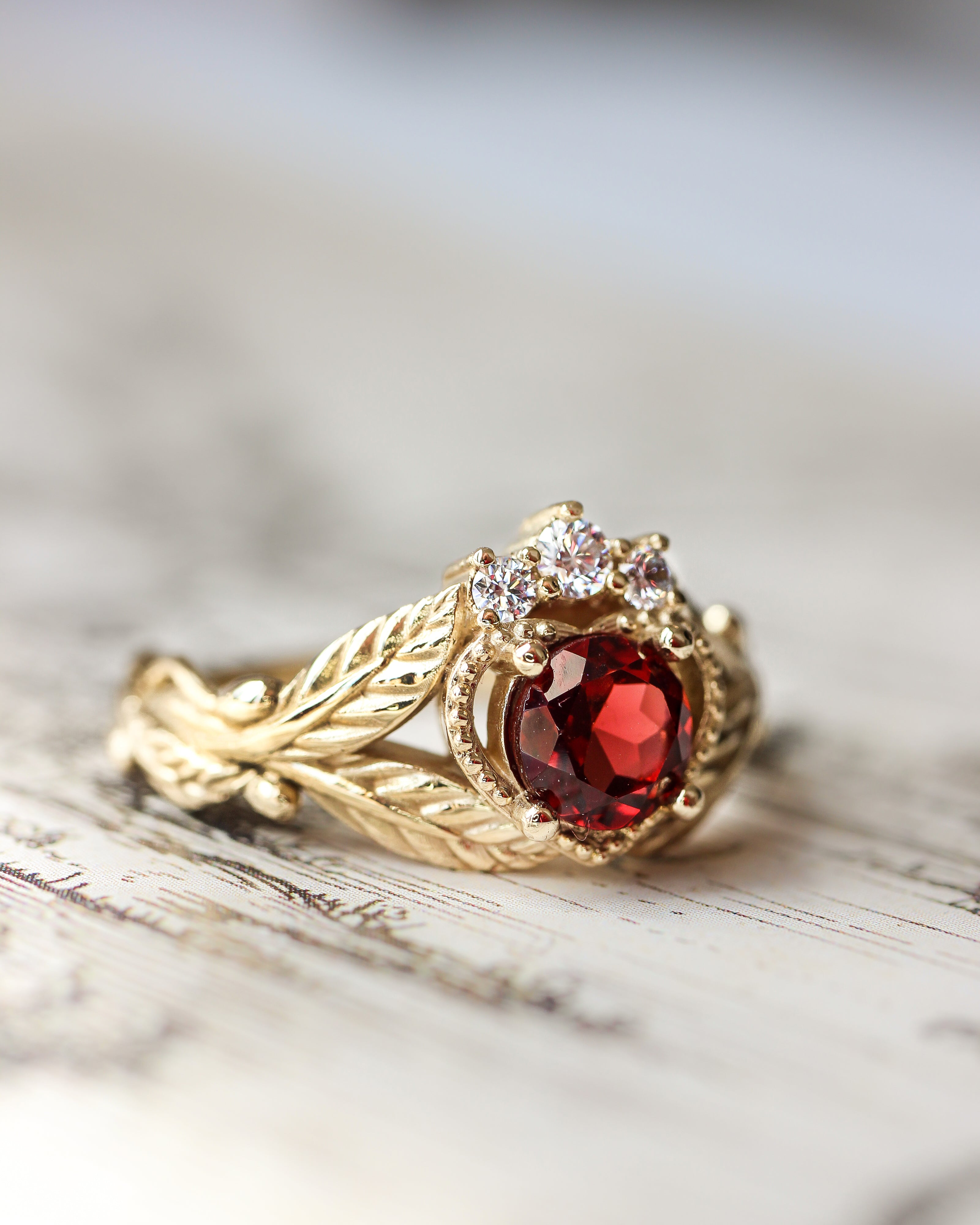 Garnet heart and diamonds engagement ring, Claddagh ring - Eden Garden Jewelry™