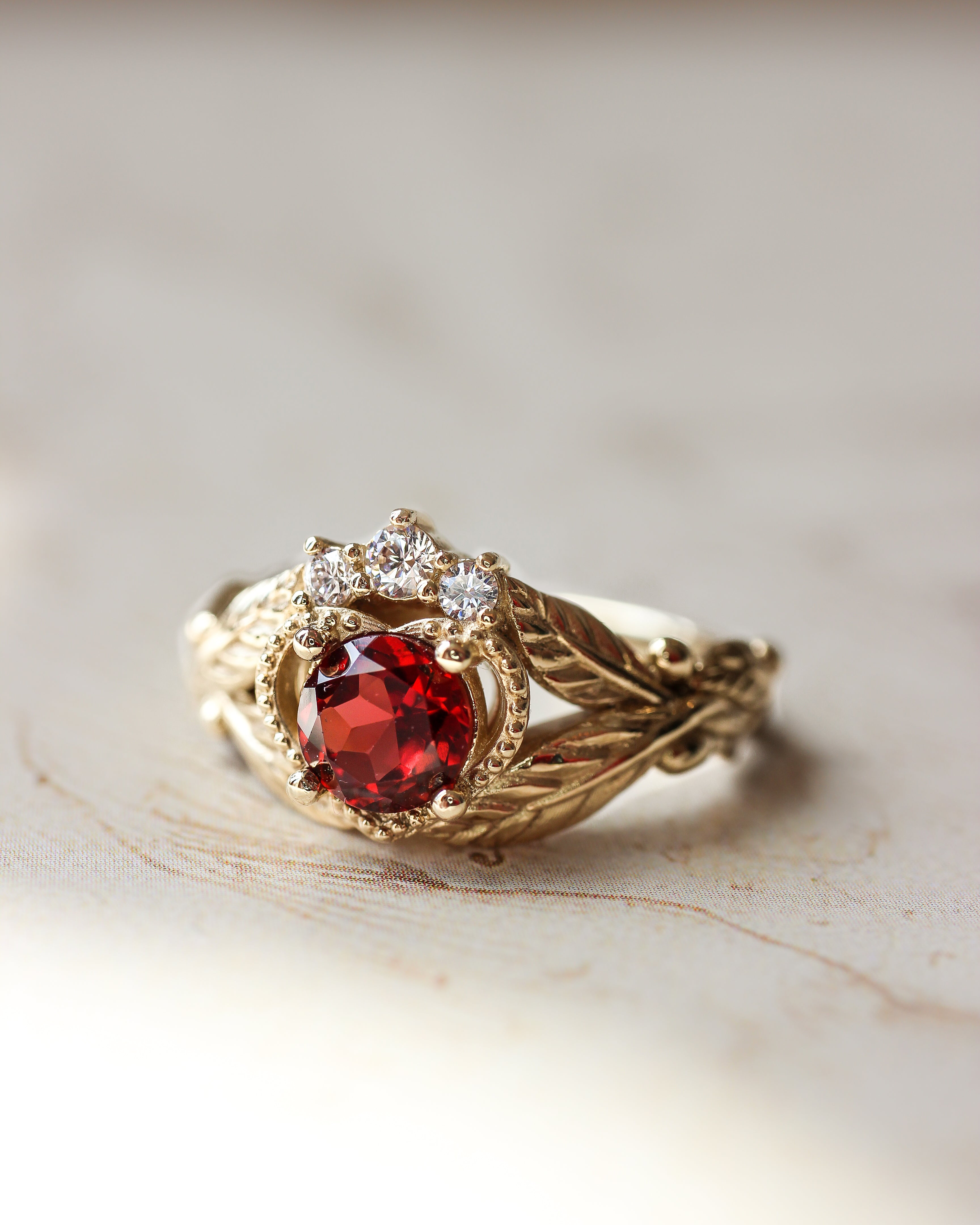 Garnet heart and diamonds engagement ring, Claddagh ring - Eden Garden Jewelry™