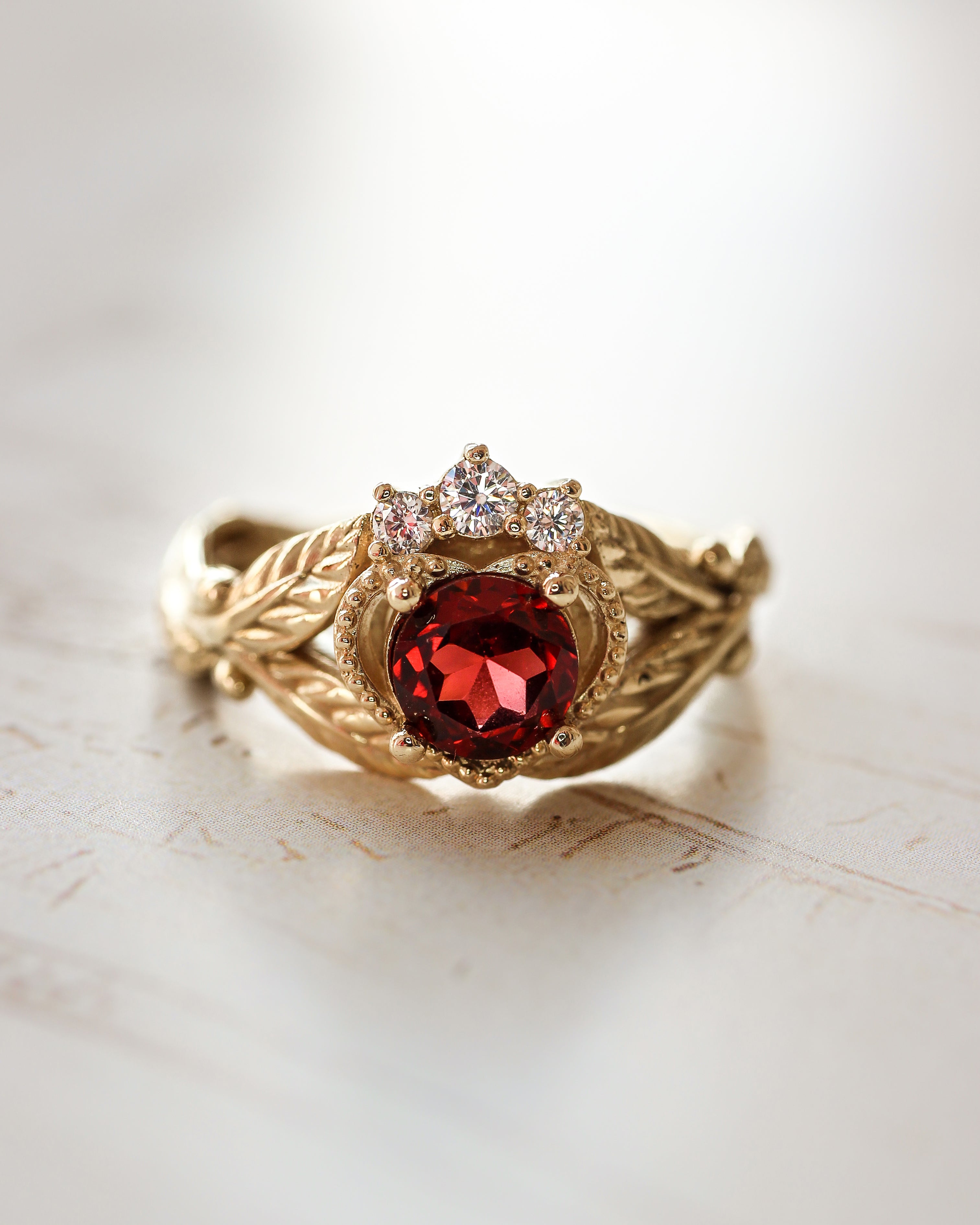 Garnet heart and diamonds engagement ring, Claddagh ring - Eden Garden Jewelry™