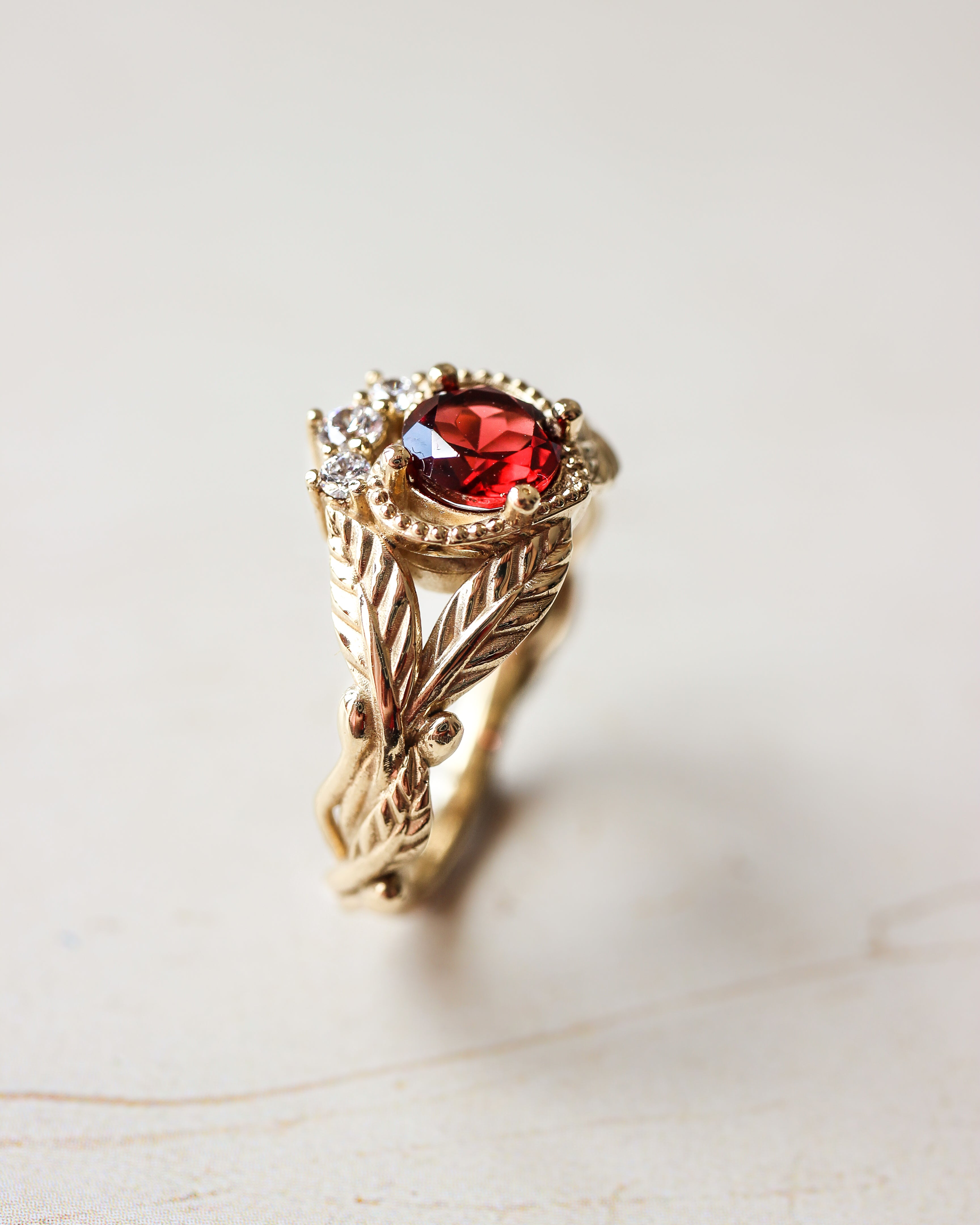 Garnet heart and diamonds engagement ring, Claddagh ring - Eden Garden Jewelry™