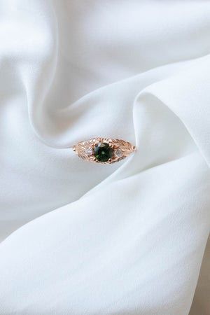 Genuine sapphire leaf engagement ring, unique gold leaves and diamonds ring / Verdi - Eden Garden Jewelry™