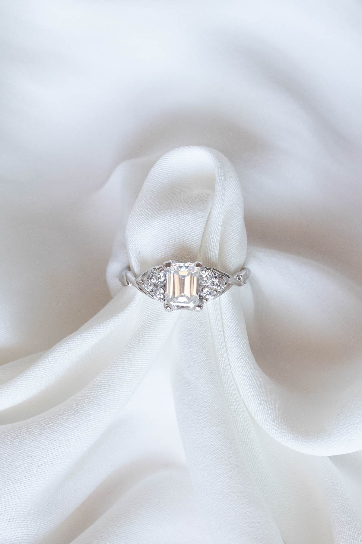 Emerald cut lab grown diamond engagement ring, white gold diamond ring /  Gloria