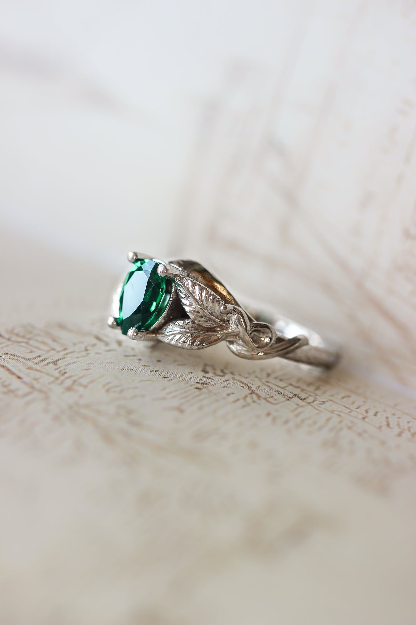 Pear cut lab emerald engagement ring / Azalea - Eden Garden Jewelry™