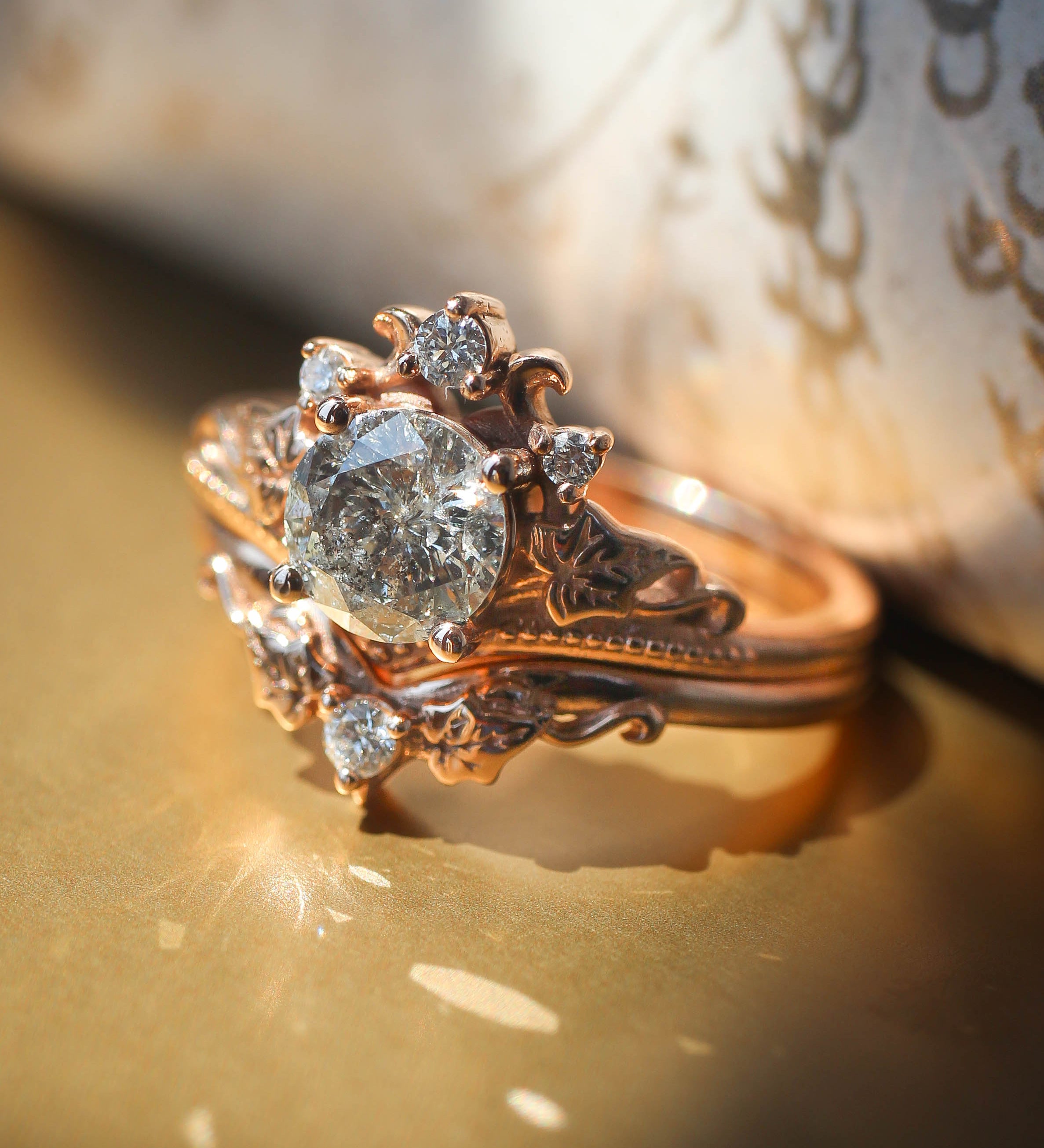 Salt and pepper diamond engagement ring, bridal ring set  / Ariadne - Eden Garden Jewelry™