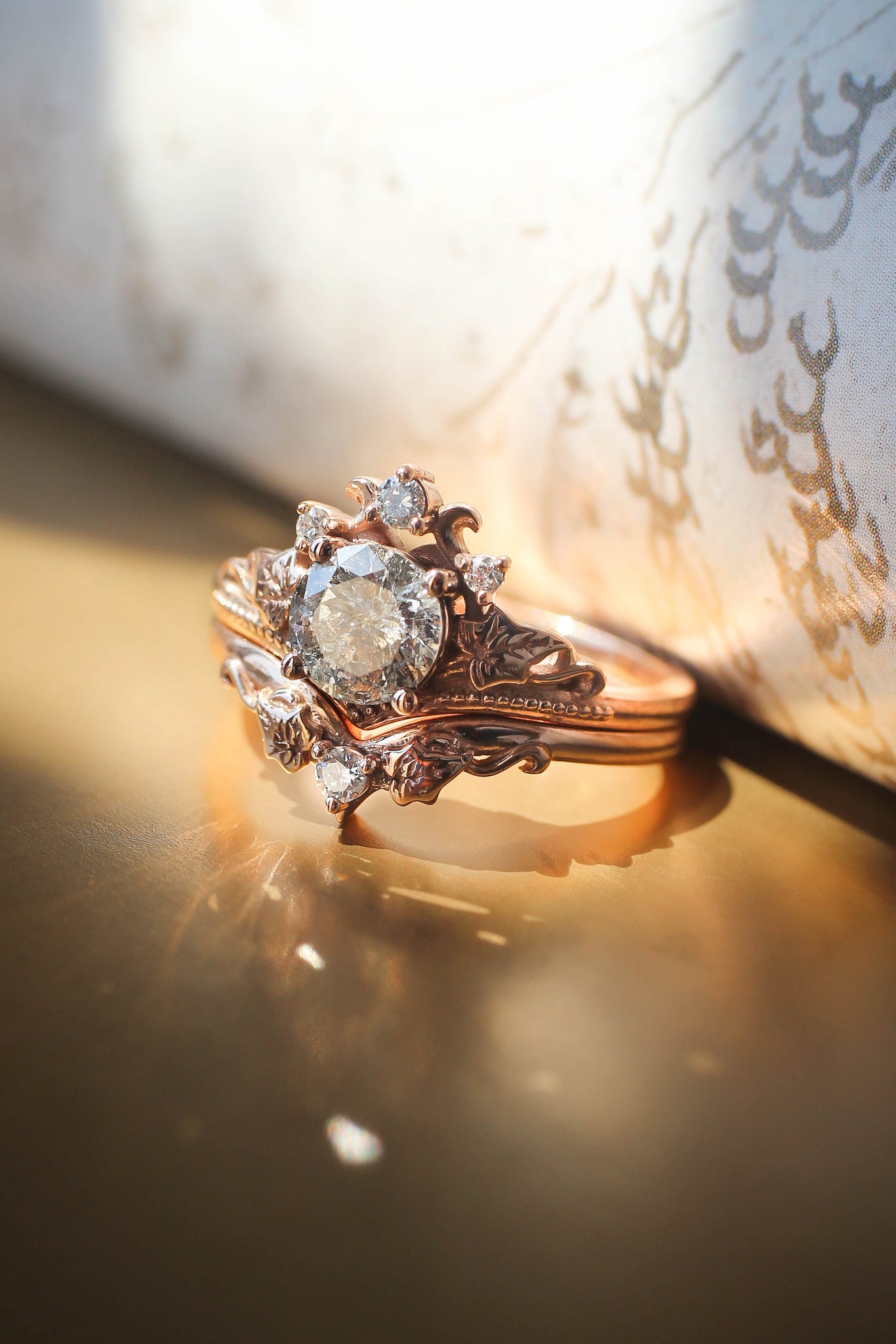 Salt and pepper diamond engagement ring, bridal ring set  / Ariadne - Eden Garden Jewelry™