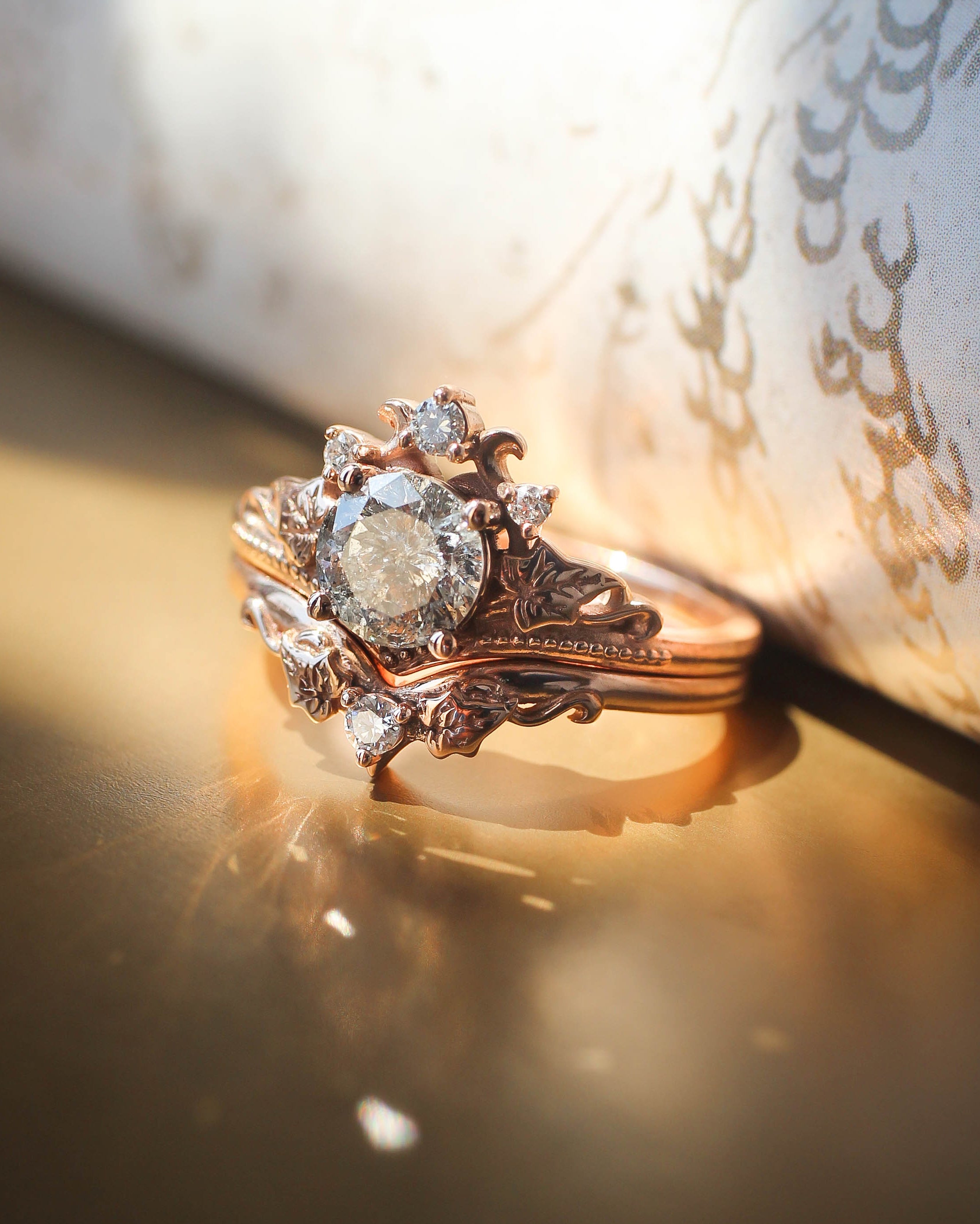 Ariadne | bridal ring set, 6 mm central gemstone - Eden Garden Jewelry™