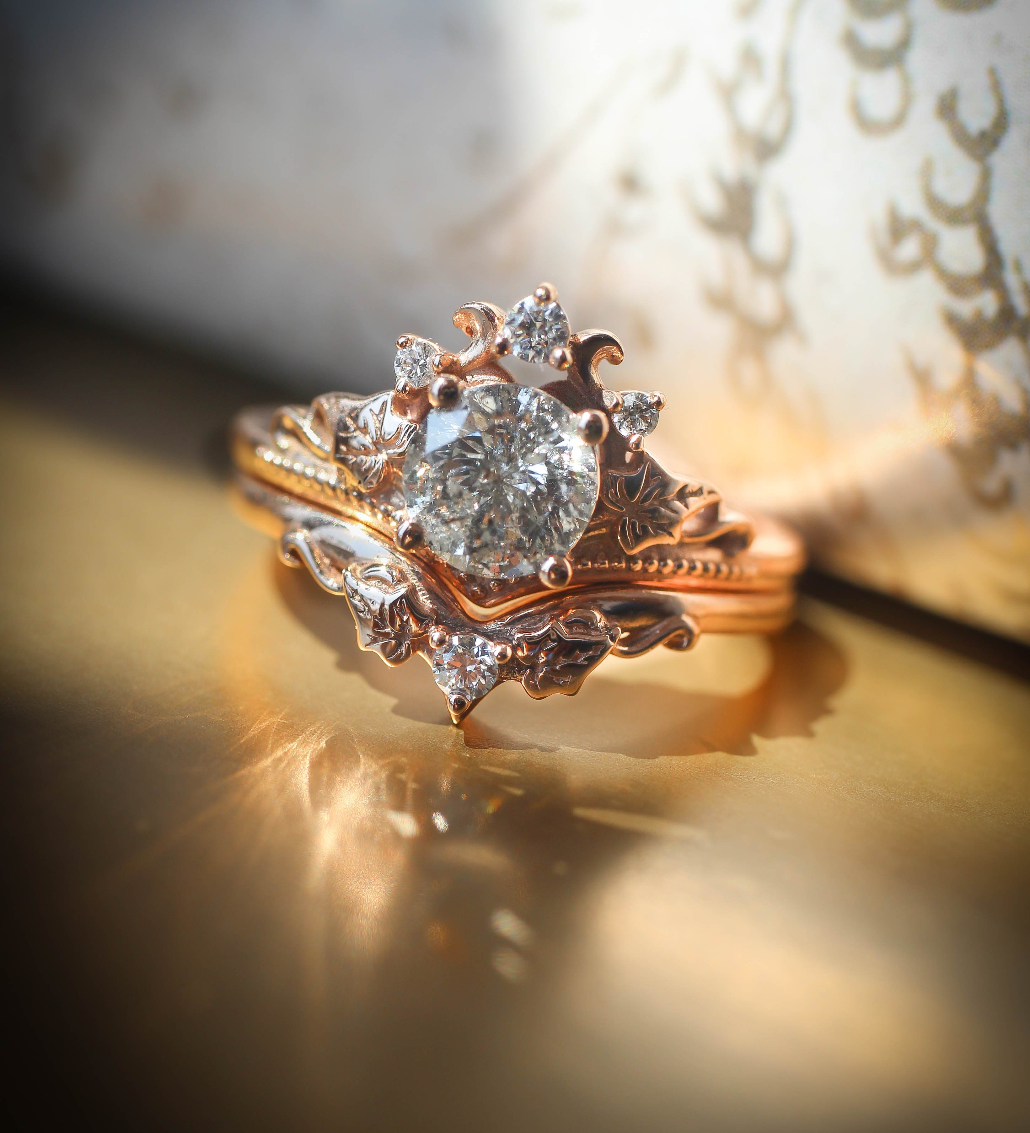 Salt and pepper diamond engagement ring, bridal ring set  / Ariadne - Eden Garden Jewelry™