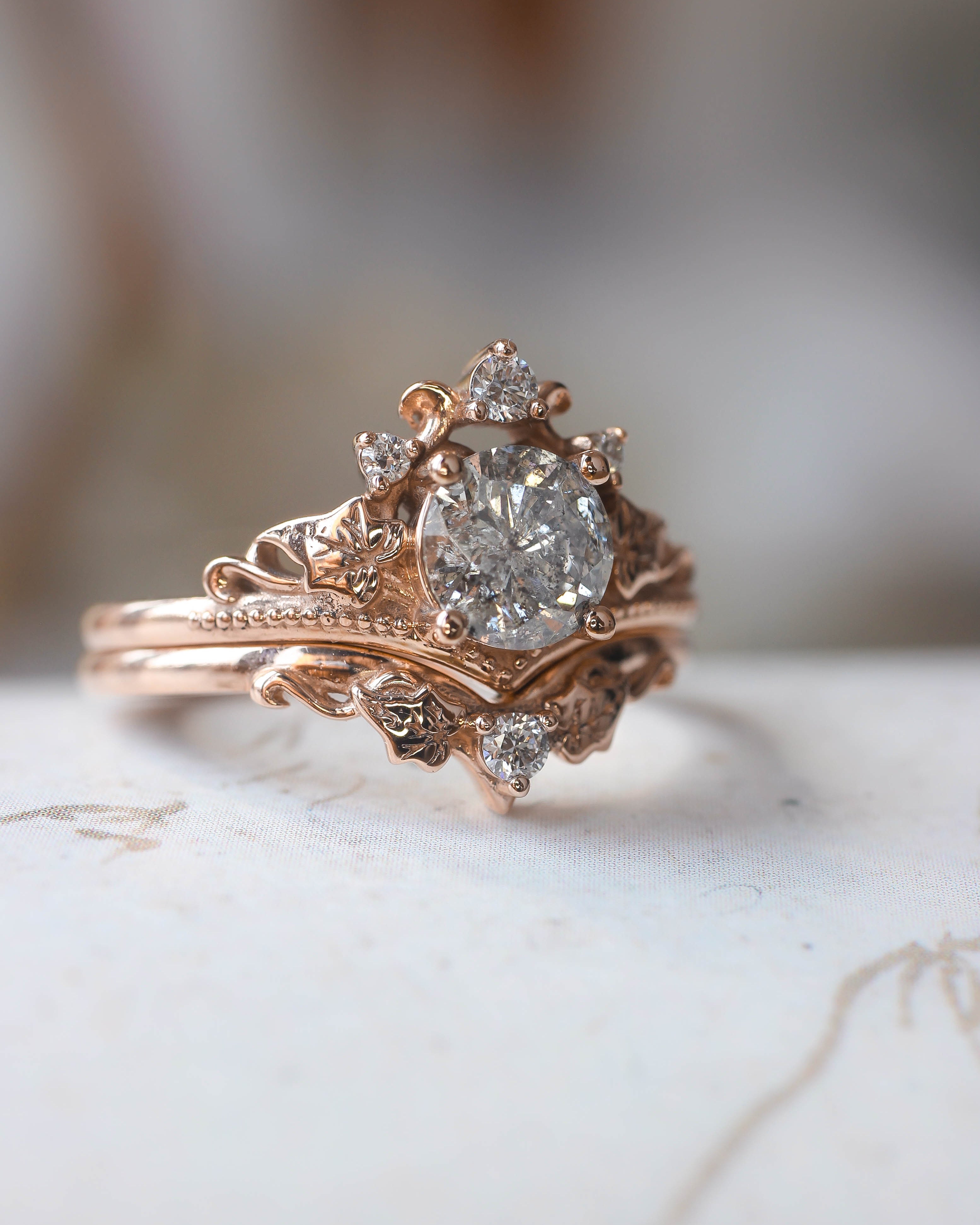 Ariadne | bridal ring set, 6 mm central gemstone - Eden Garden Jewelry™