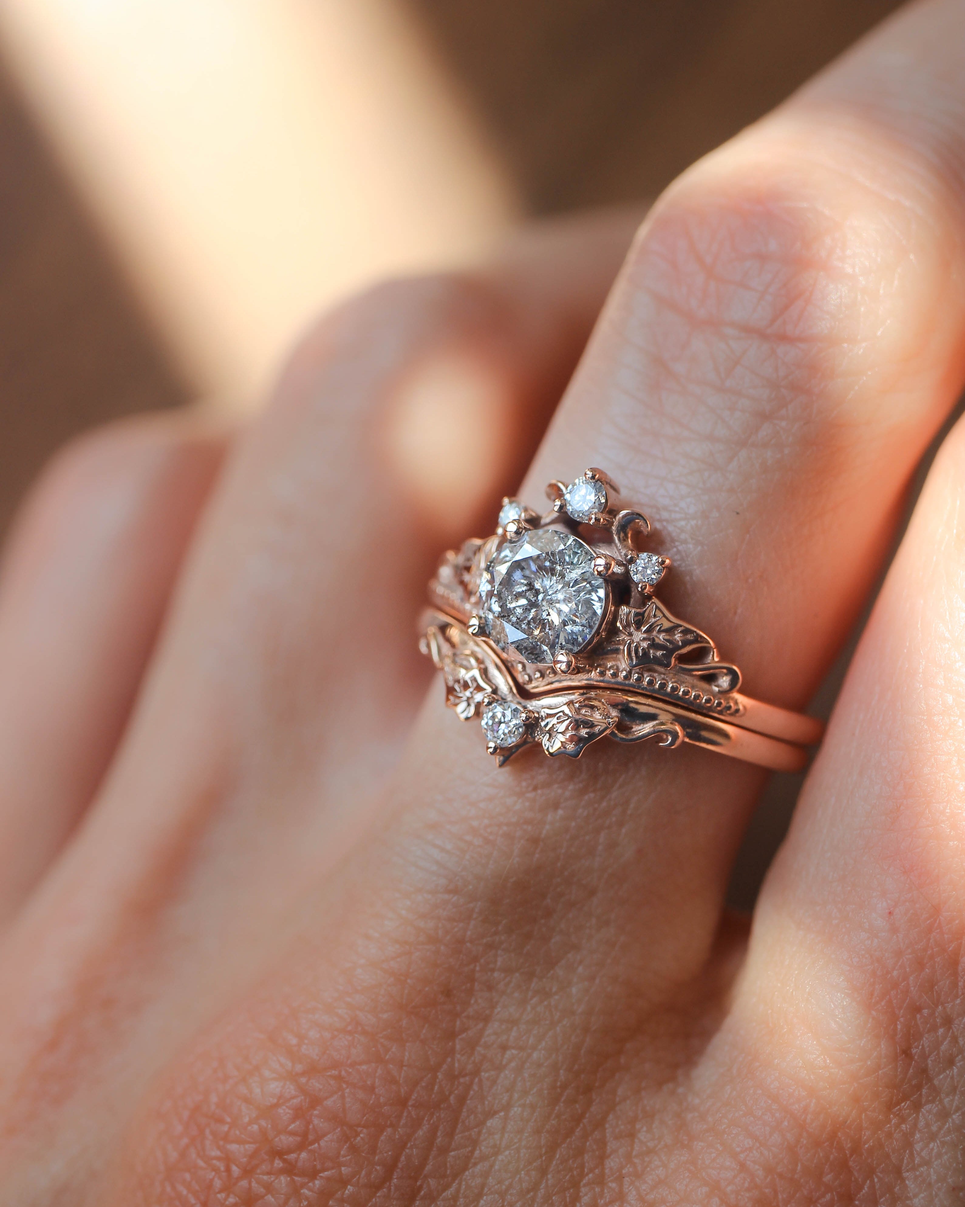Ariadne | bridal ring set, 6 mm central gemstone - Eden Garden Jewelry™