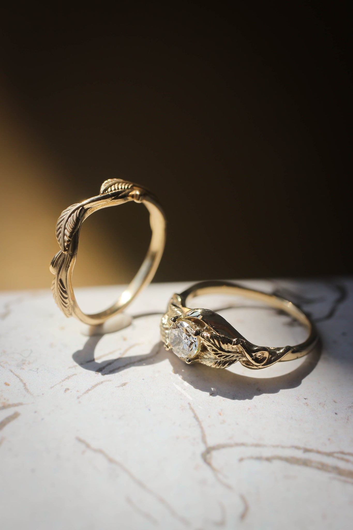 Bridal ring set, moissanite or diamond ring with twig band / Azalea - Eden Garden Jewelry™