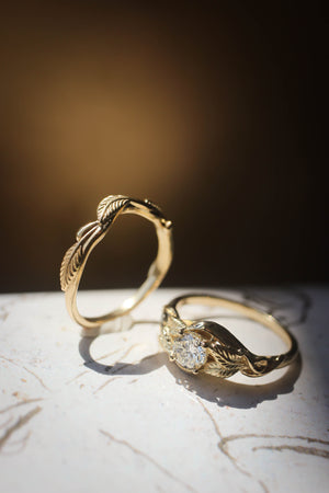 Bridal ring set, moissanite or diamond ring with twig band / Azalea - Eden Garden Jewelry™