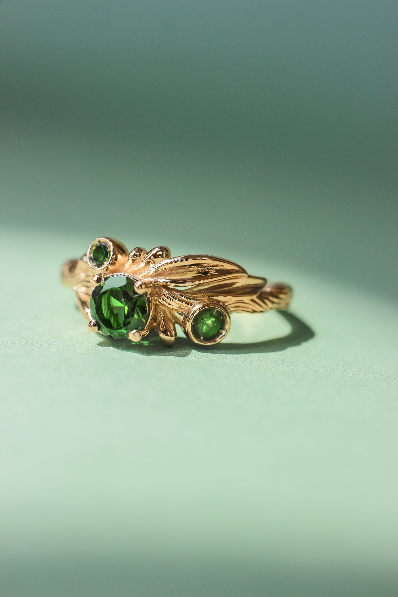 READY TO SHIP: Olivia in 14K yellow gold, natural untreated tourmalines 5mm, 2.5mm, 2mm, RING SIZE 6.25 US - Eden Garden Jewelry™