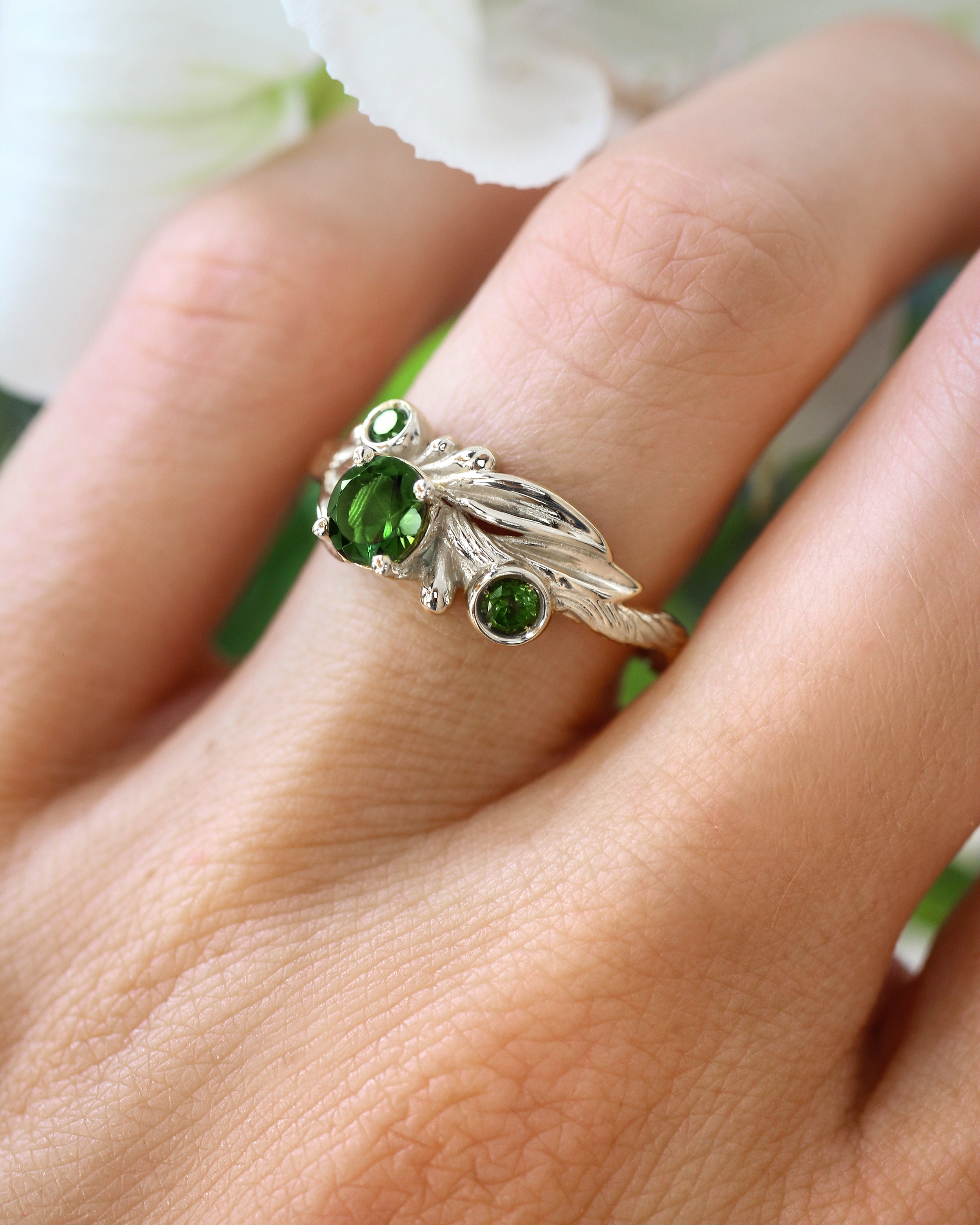 Olivia | custom ring setting, olive branch ring with 3 gemstones - Eden Garden Jewelry™