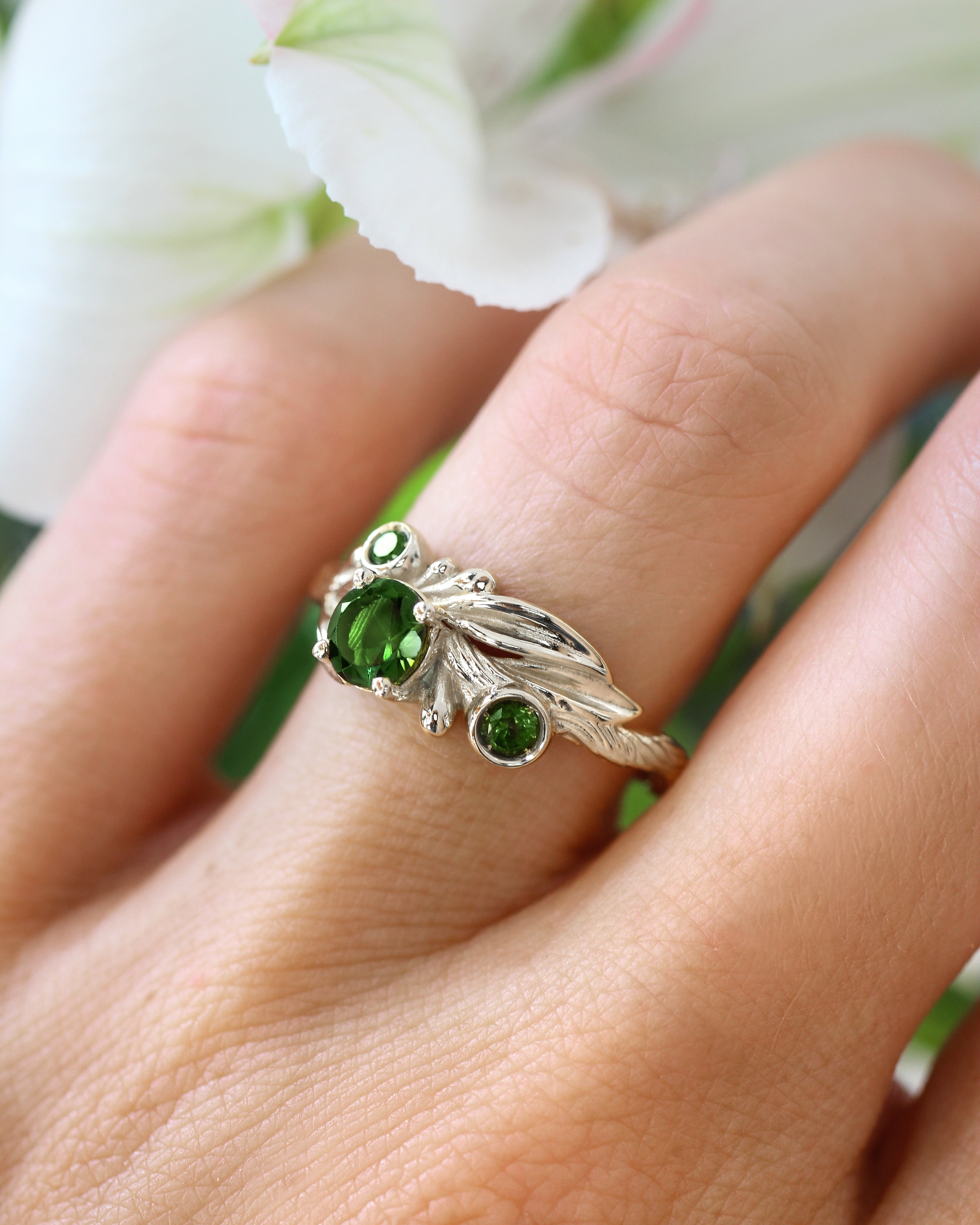 Olive branch ring with green tourmalines / Olivia - Eden Garden Jewelry™