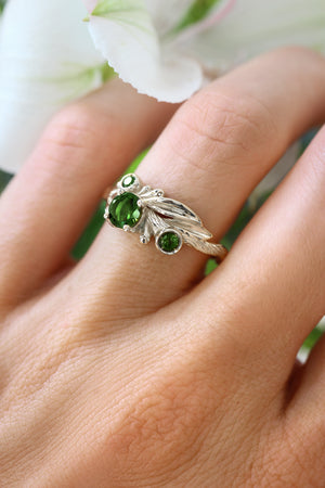 Olive branch ring with green tourmalines / Olivia - Eden Garden Jewelry™