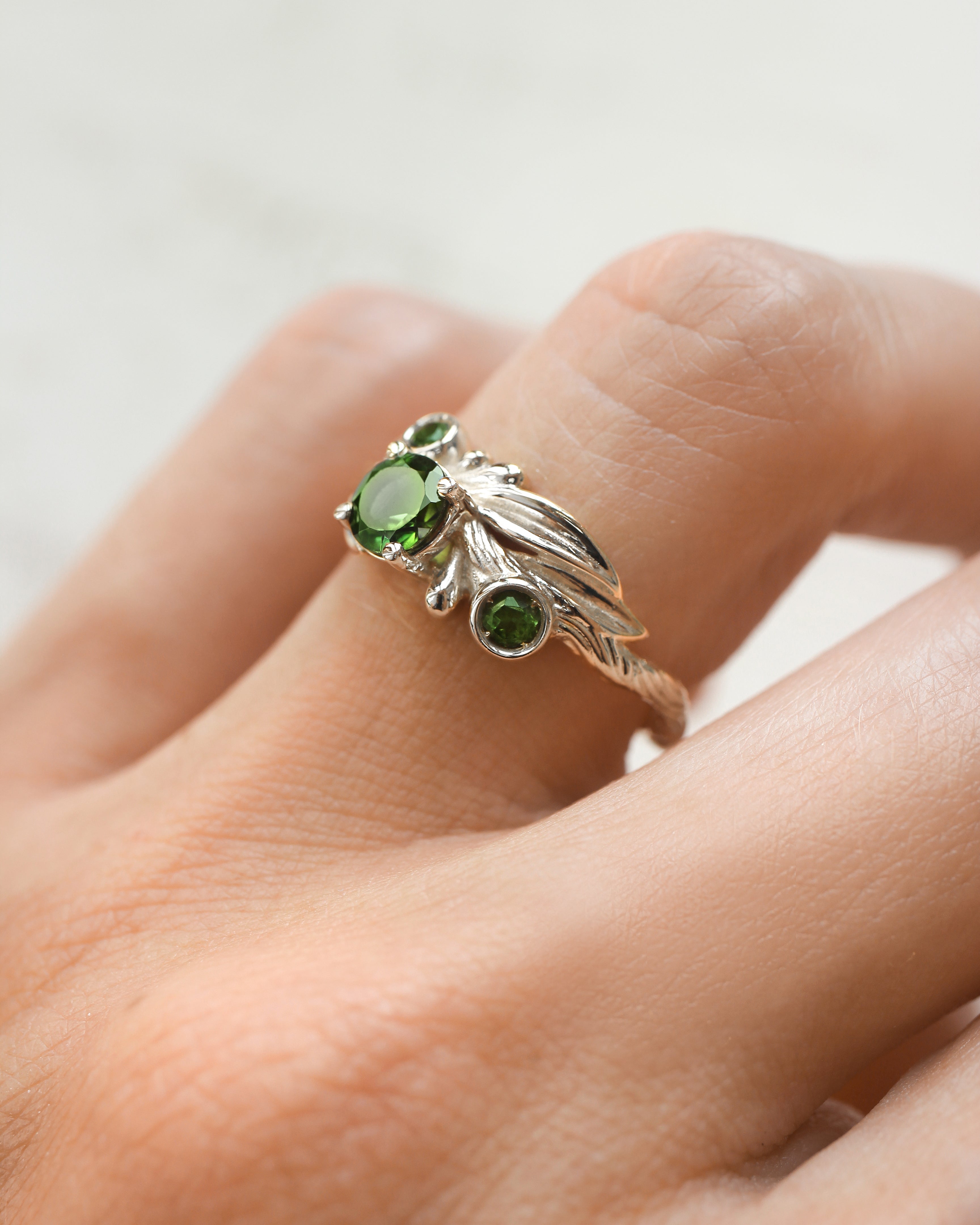 Olive branch ring with green tourmalines / Olivia - Eden Garden Jewelry™