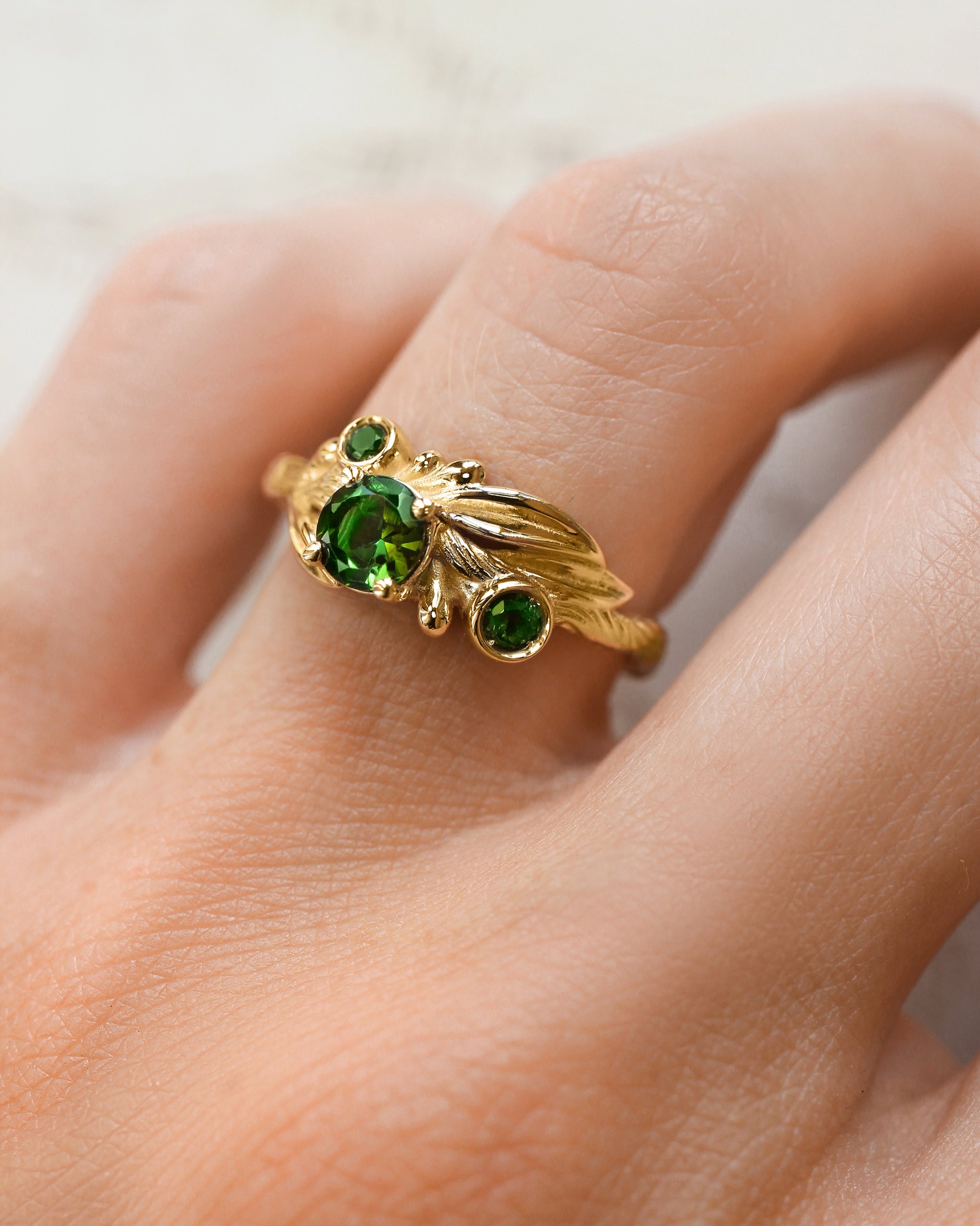 READY TO SHIP: Olivia in 14K yellow gold, natural untreated tourmalines 5mm, 2.5mm, 2mm, RING SIZE 6.25 US - Eden Garden Jewelry™