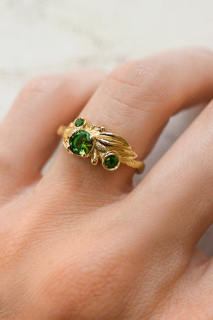 READY TO SHIP: Olivia in 14K yellow gold, natural untreated tourmalines 5mm, 2.5mm, 2mm, RING SIZE 6.25 US - Eden Garden Jewelry™