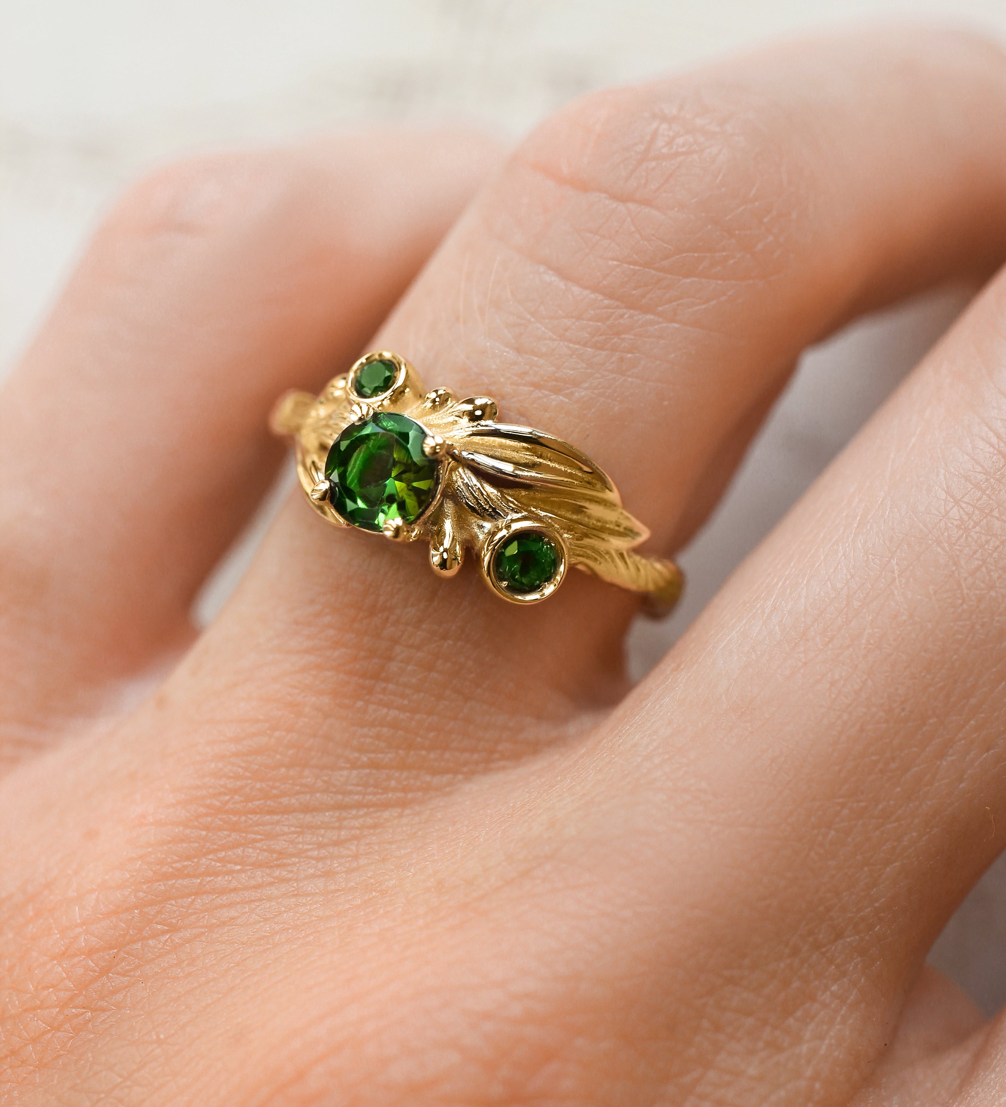 Olive branch ring with green tourmalines / Olivia - Eden Garden Jewelry™