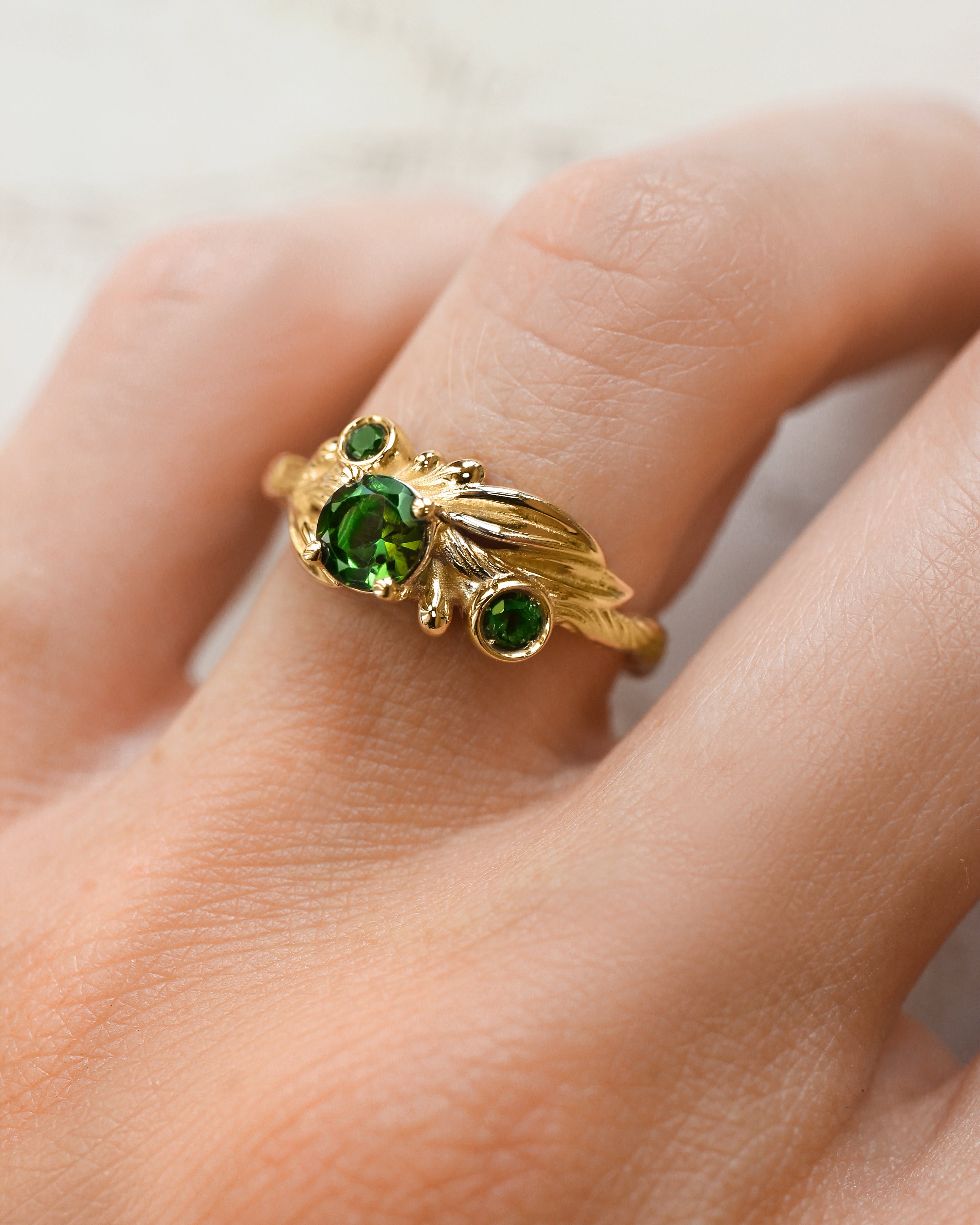 Olive branch ring with green tourmalines / Olivia - Eden Garden Jewelry™