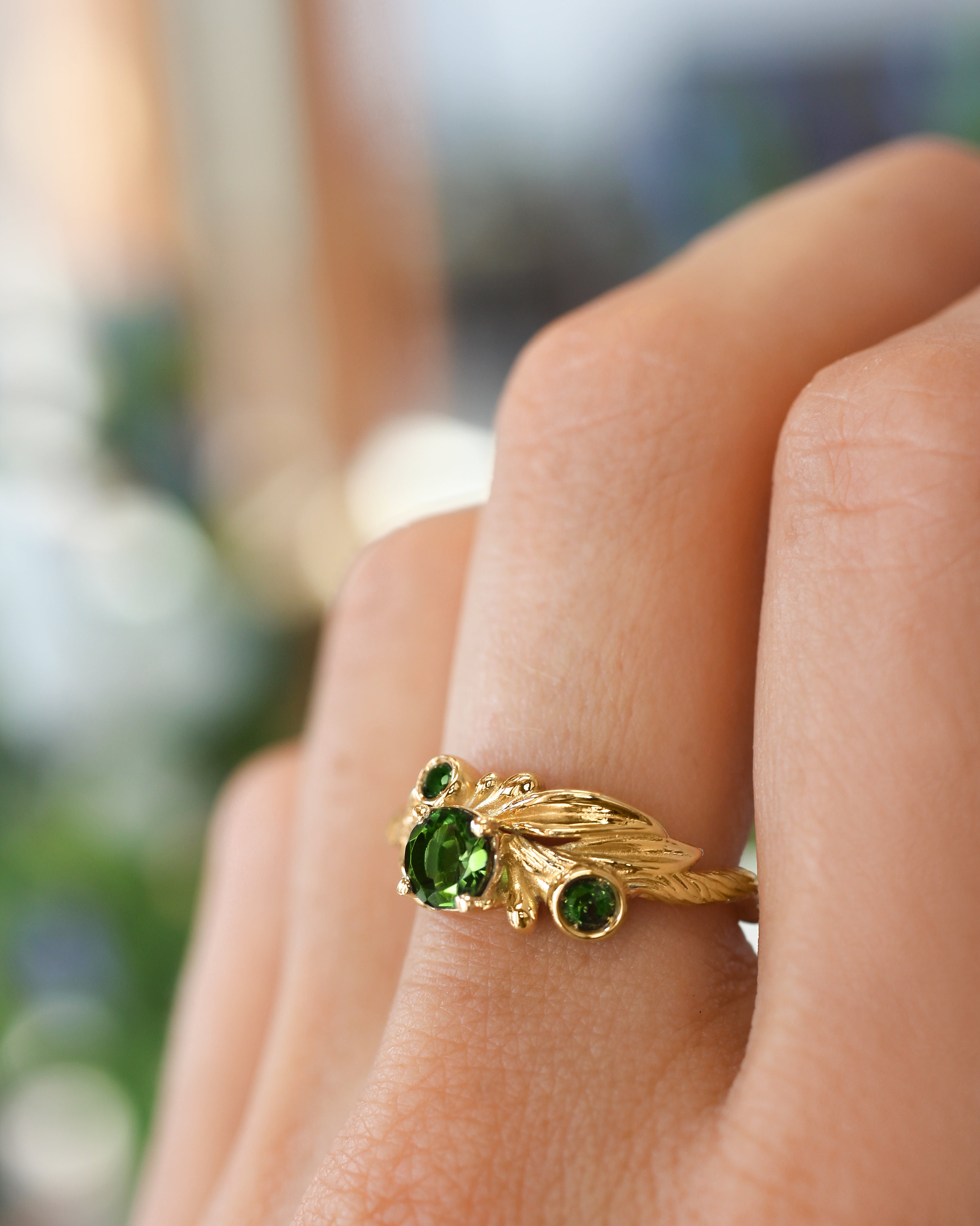 Olive branch ring with green tourmalines / Olivia - Eden Garden Jewelry™