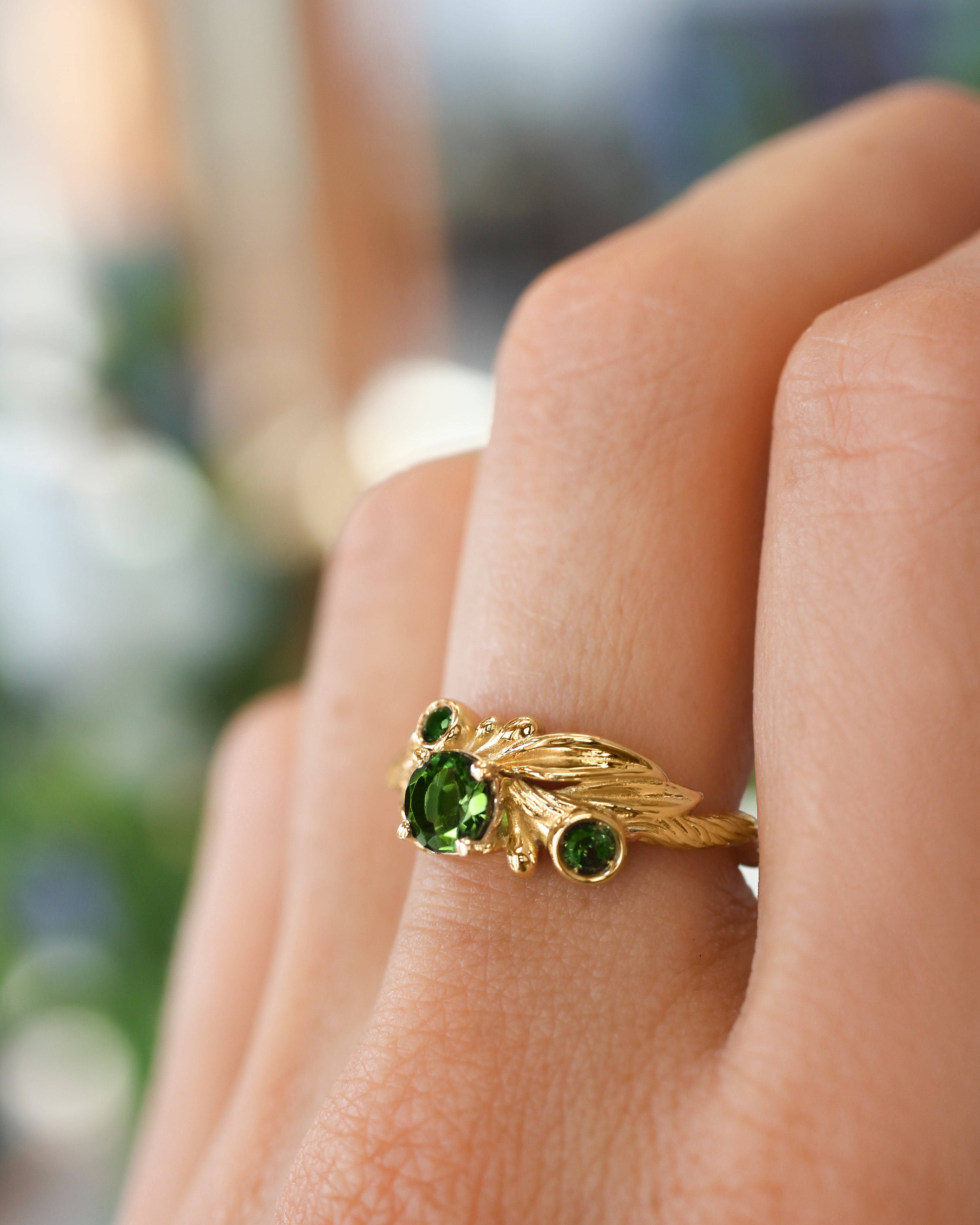 READY TO SHIP: Olivia in 14K yellow gold, natural untreated tourmalines 5mm, 2.5mm, 2mm, RING SIZE 6.25 US - Eden Garden Jewelry™