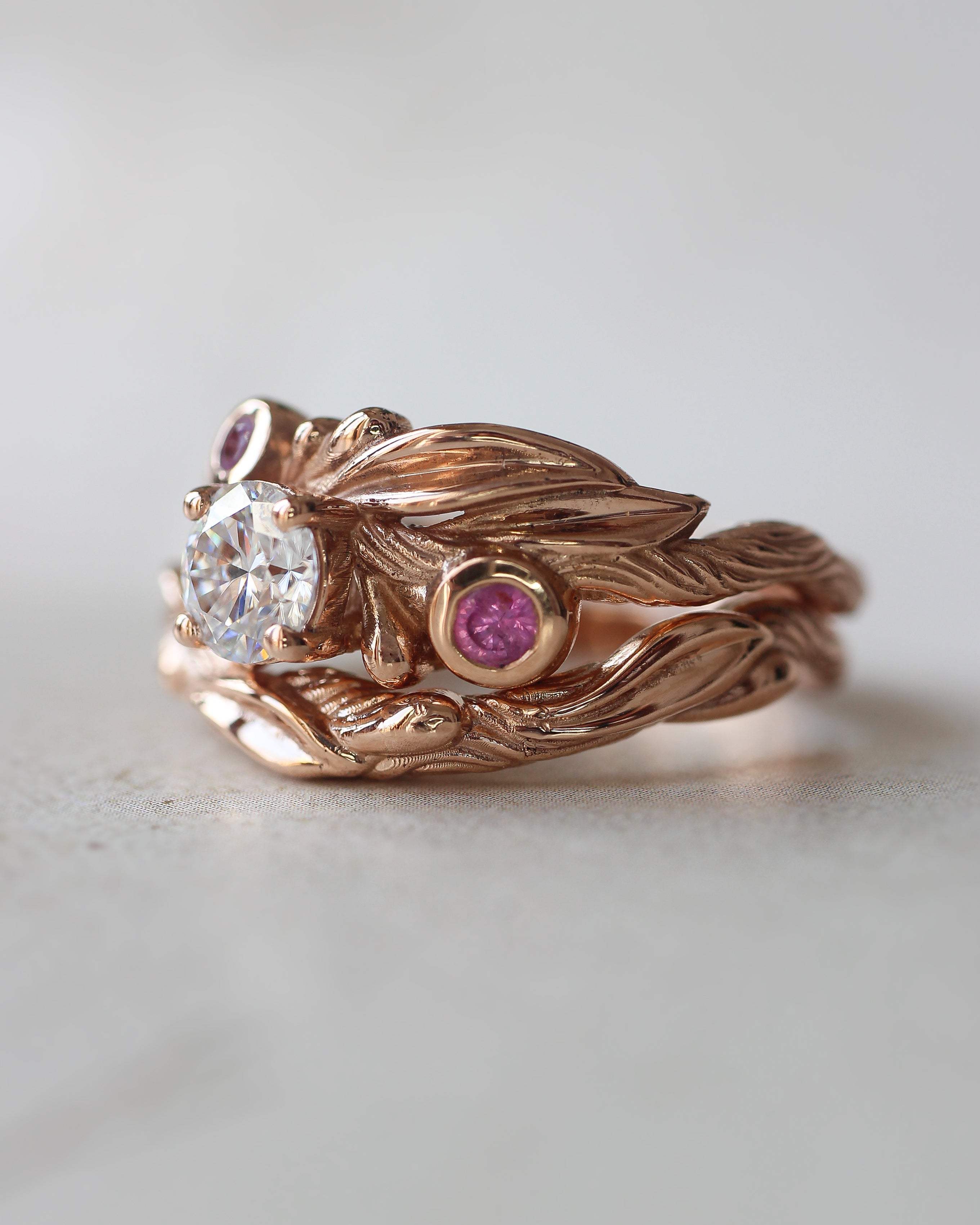 Olivia | custom ring setting, olive branch ring with 3 gemstones - Eden Garden Jewelry™