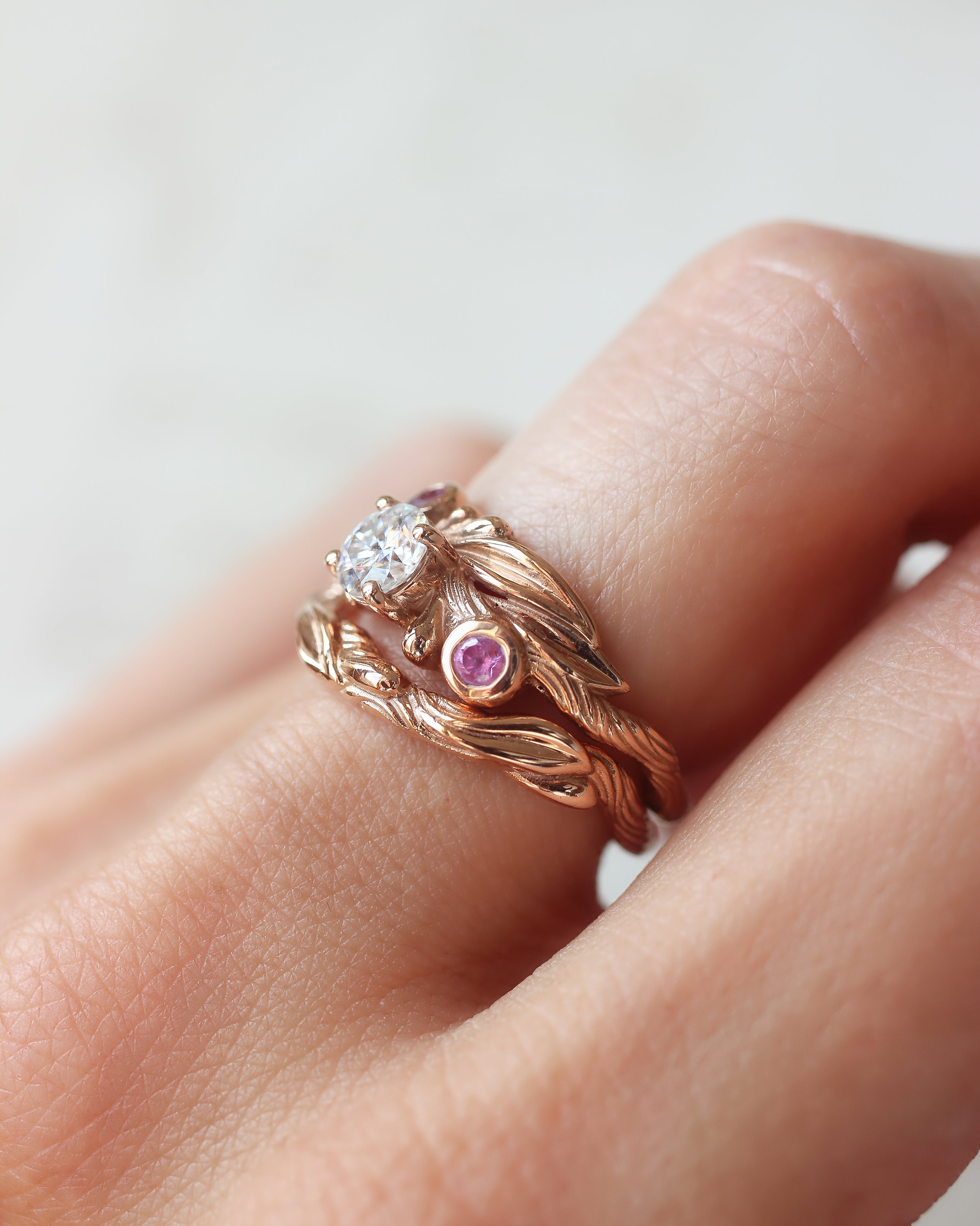 Olivia | custom ring setting, olive branch ring with 3 gemstones - Eden Garden Jewelry™