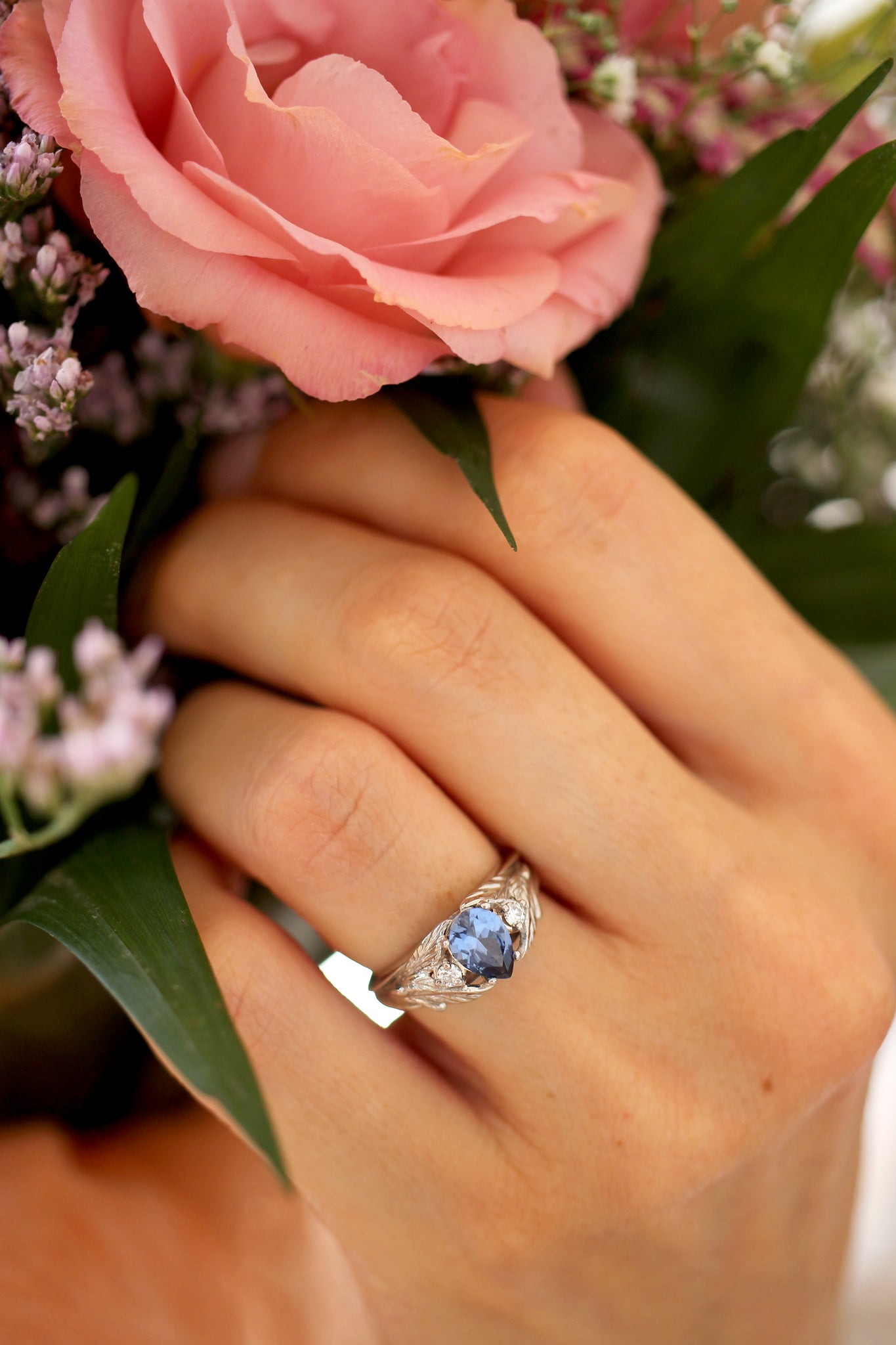 Sapphire and diamonds engagement ring / Wisteria - Eden Garden Jewelry™