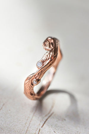 Branch ring with diamonds or moissanites, matching band for Lily of the valley - Eden Garden Jewelry™