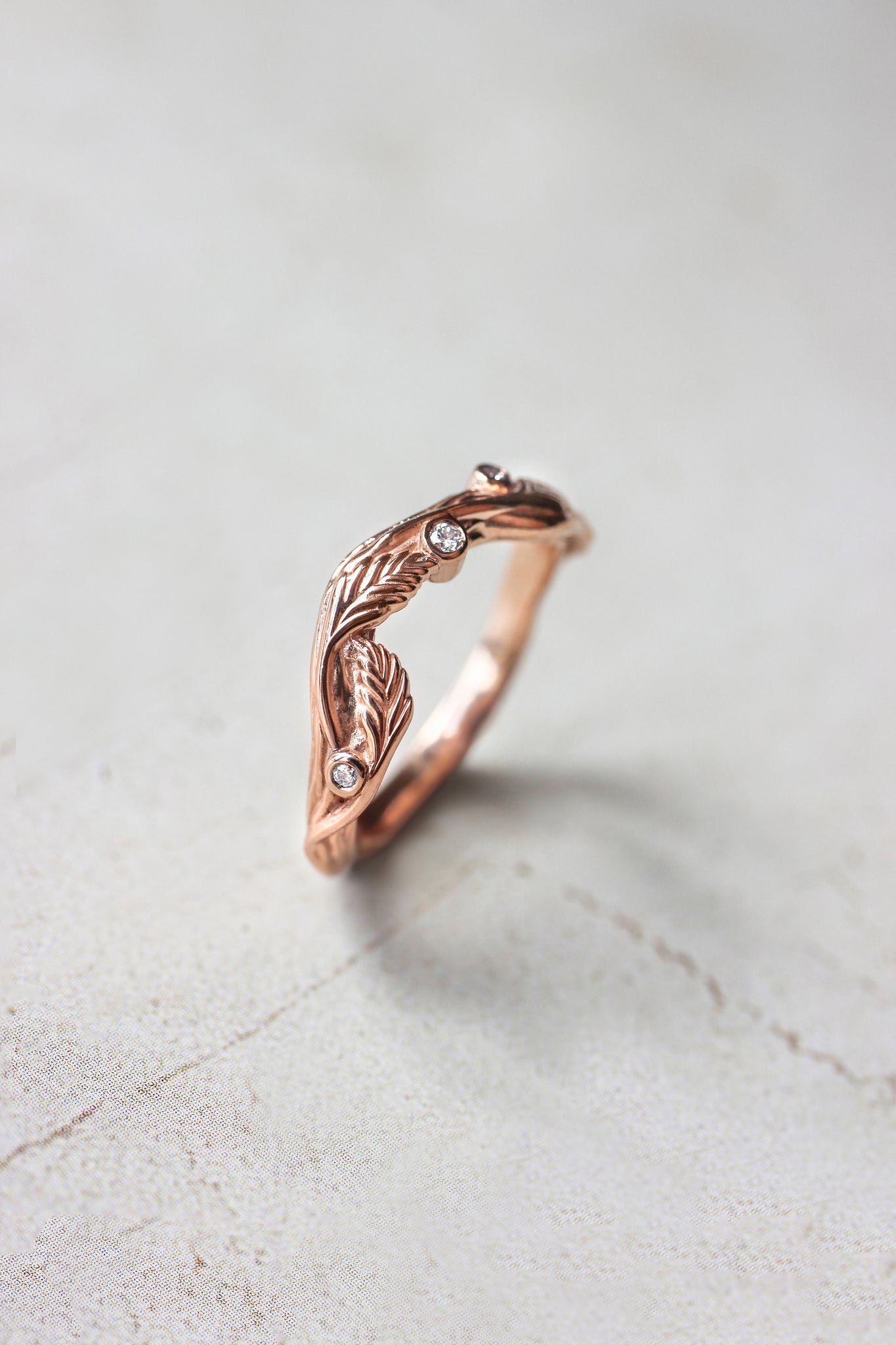 Branch ring with diamonds or moissanites, matching band for Lily of the valley - Eden Garden Jewelry™