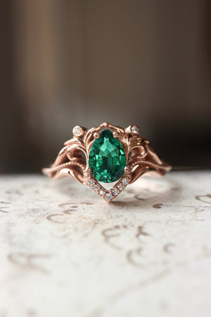 Lab emerald and moissanites or diamonds engagement ring / Lida - Eden Garden Jewelry™