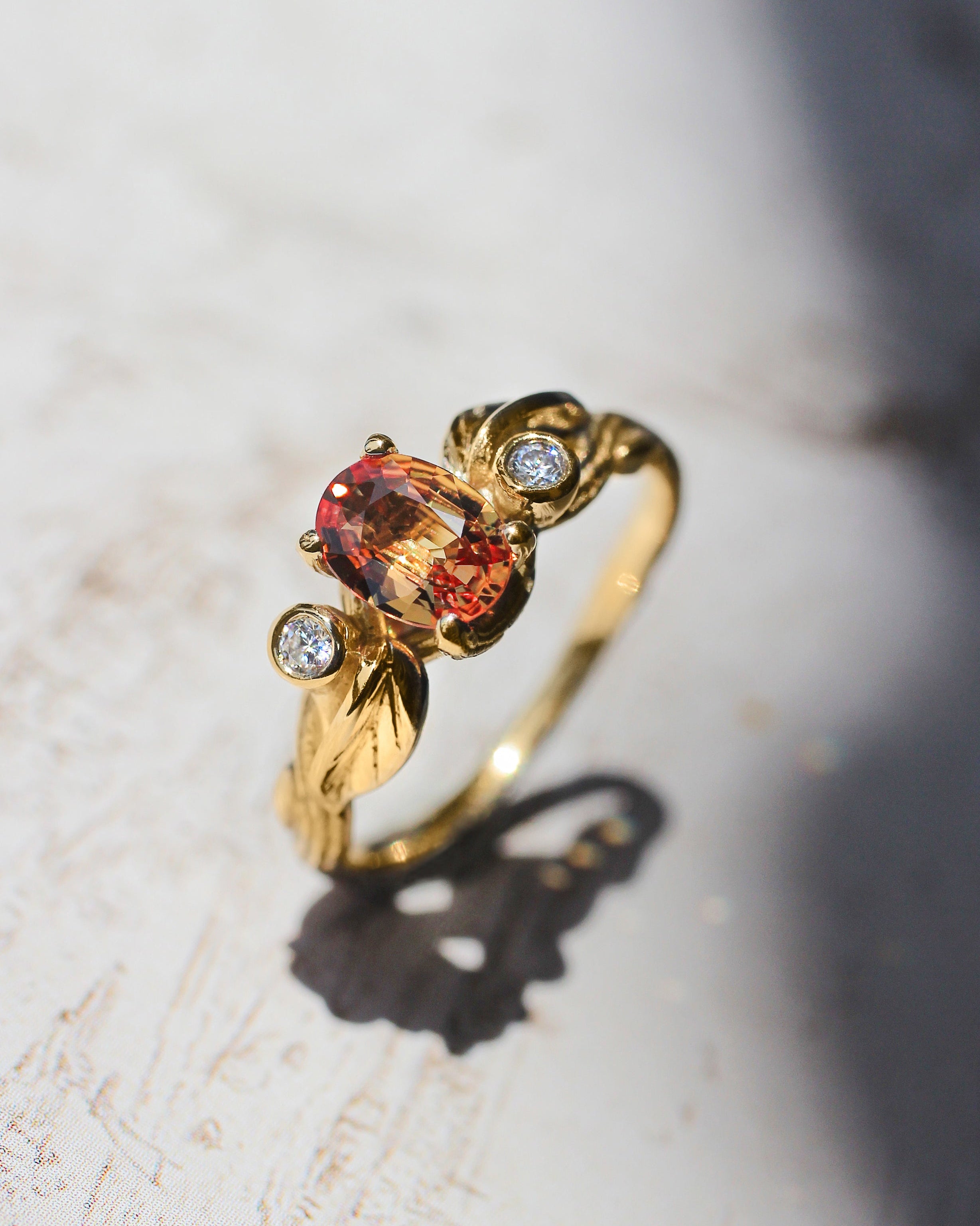 Branch engagement ring with orange sapphire and diamonds / Arius - Eden Garden Jewelry™