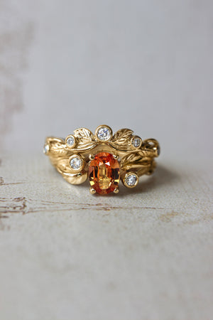 Branch engagement ring with orange sapphire and diamonds / Arius - Eden Garden Jewelry™
