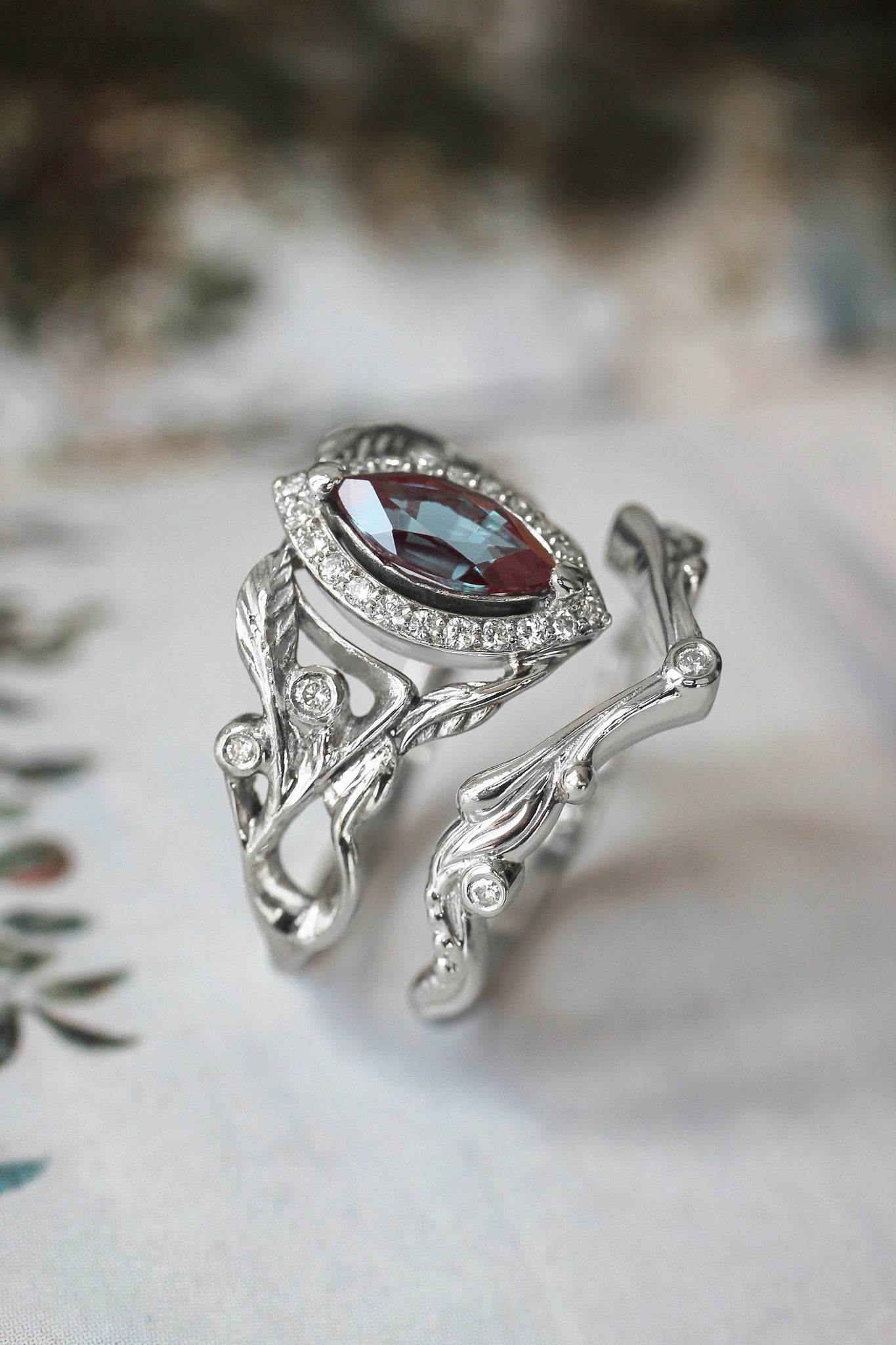 Callisto | marquise gemstone & diamond halo bridal ring set - Eden Garden Jewelry™