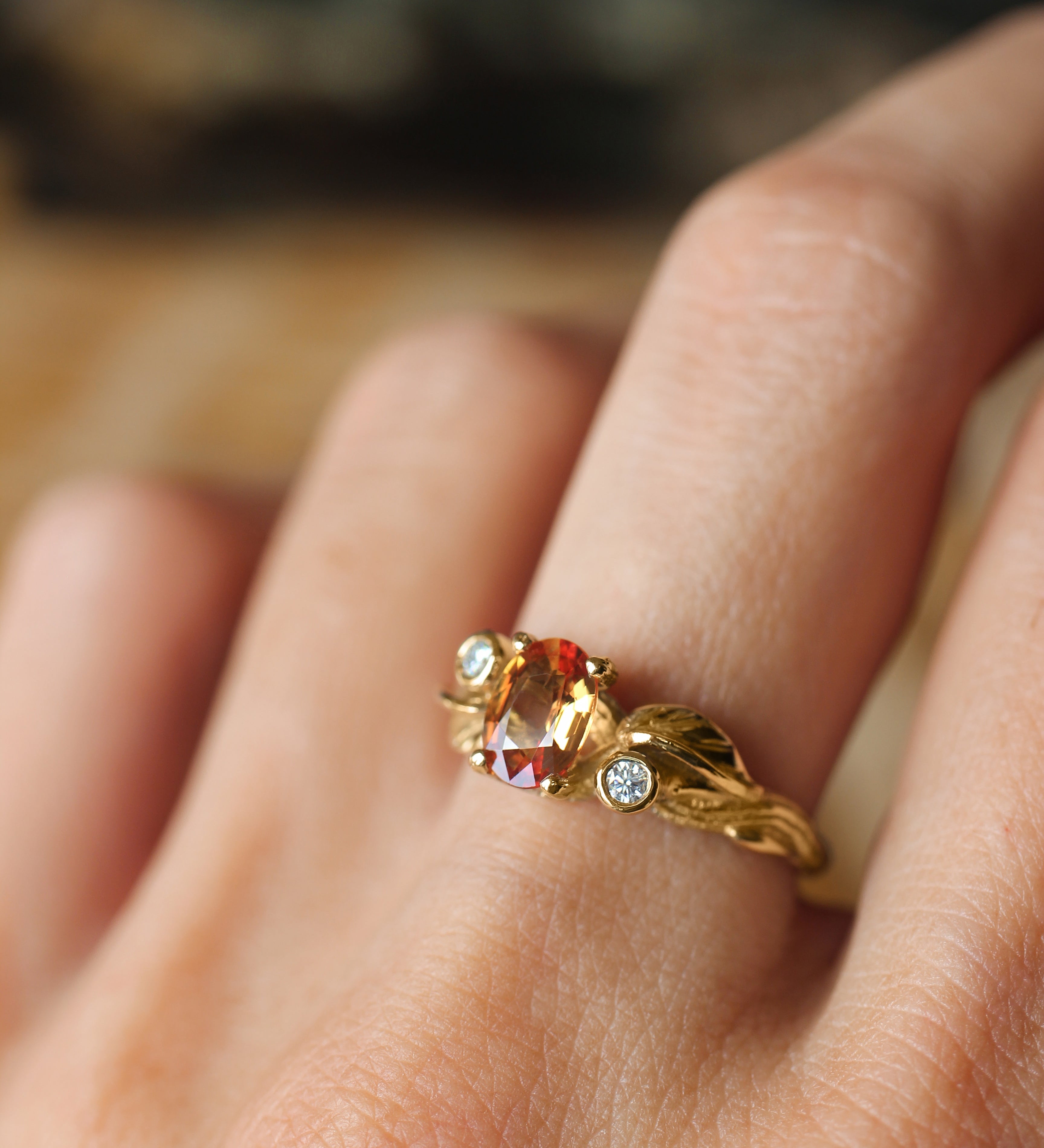 Branch engagement ring with orange sapphire and diamonds / Arius - Eden Garden Jewelry™
