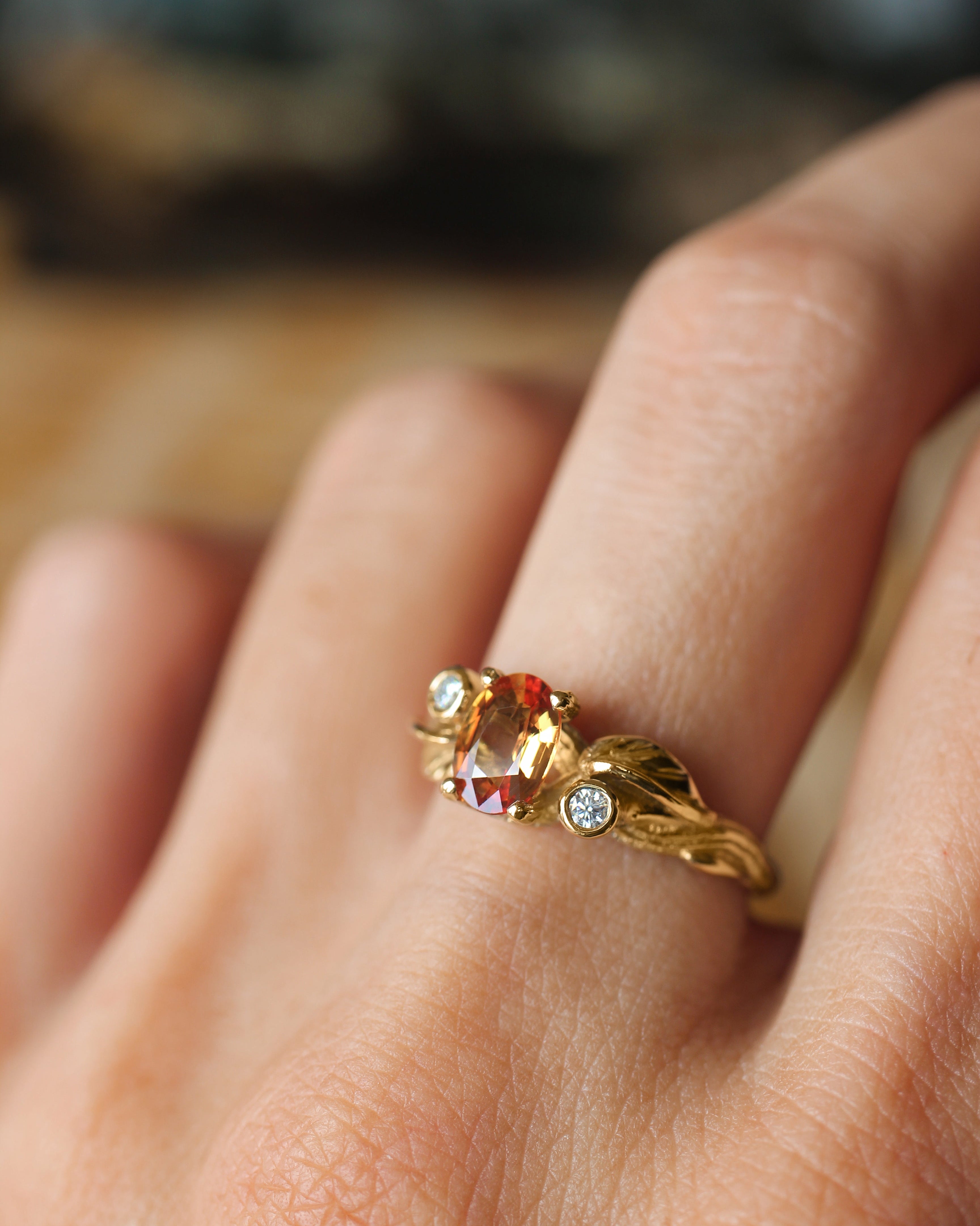 Branch engagement ring with orange sapphire and diamonds / Arius - Eden Garden Jewelry™