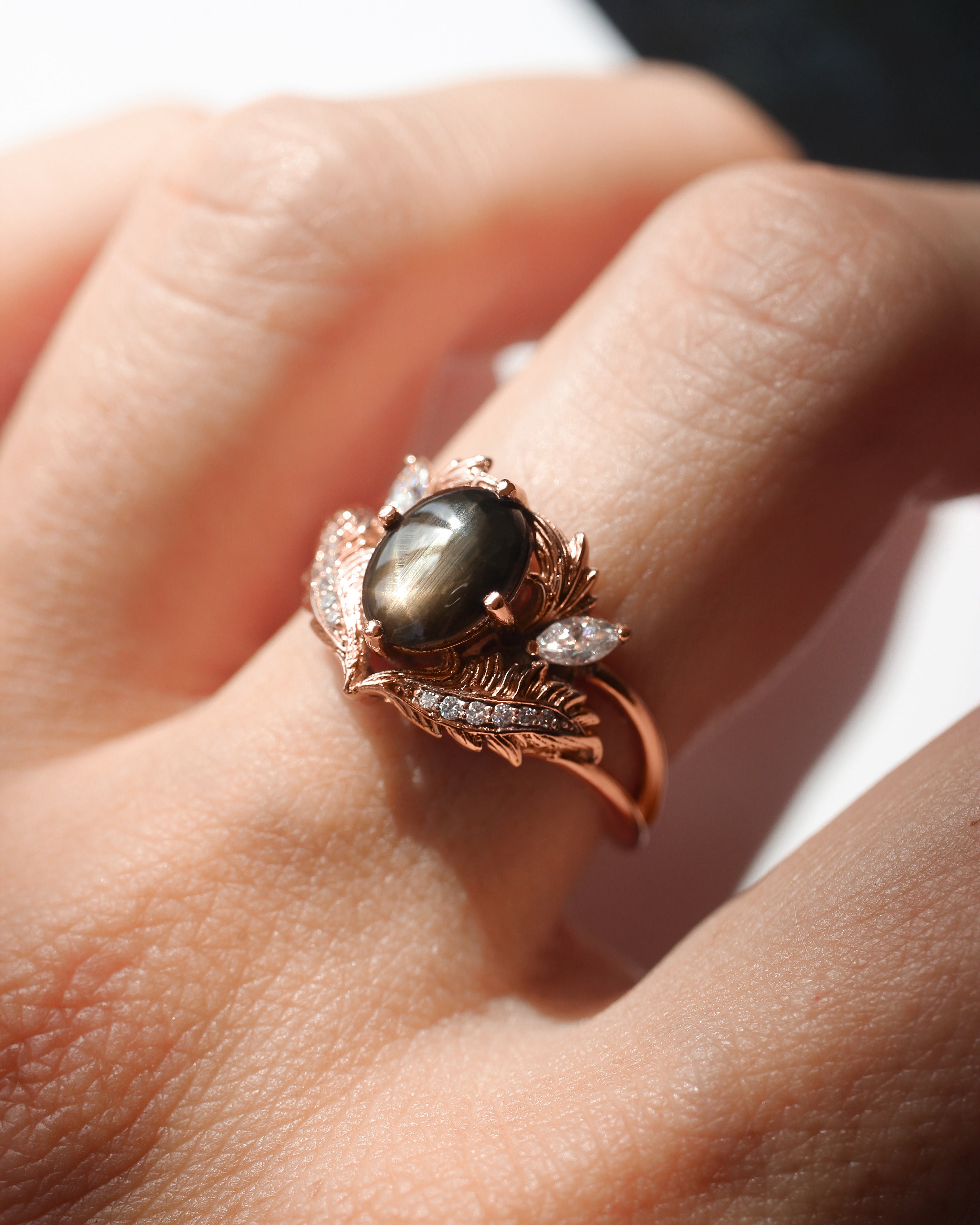 Black star sapphire engagement ring with moissanites / Adonis - Eden Garden Jewelry™