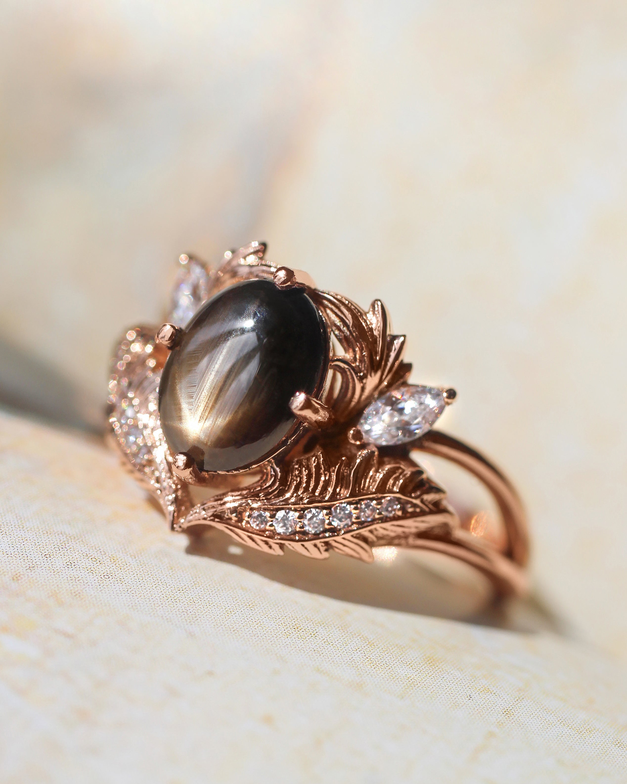 Black star sapphire engagement ring with moissanites / Adonis - Eden Garden Jewelry™