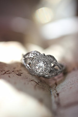 Leaf engagement ring with natural diamonds / Tilia halo - Eden Garden Jewelry™