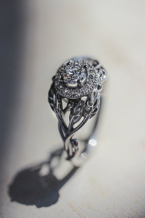 Tilia | leaf engagement ring setting with diamond halo - Eden Garden Jewelry™