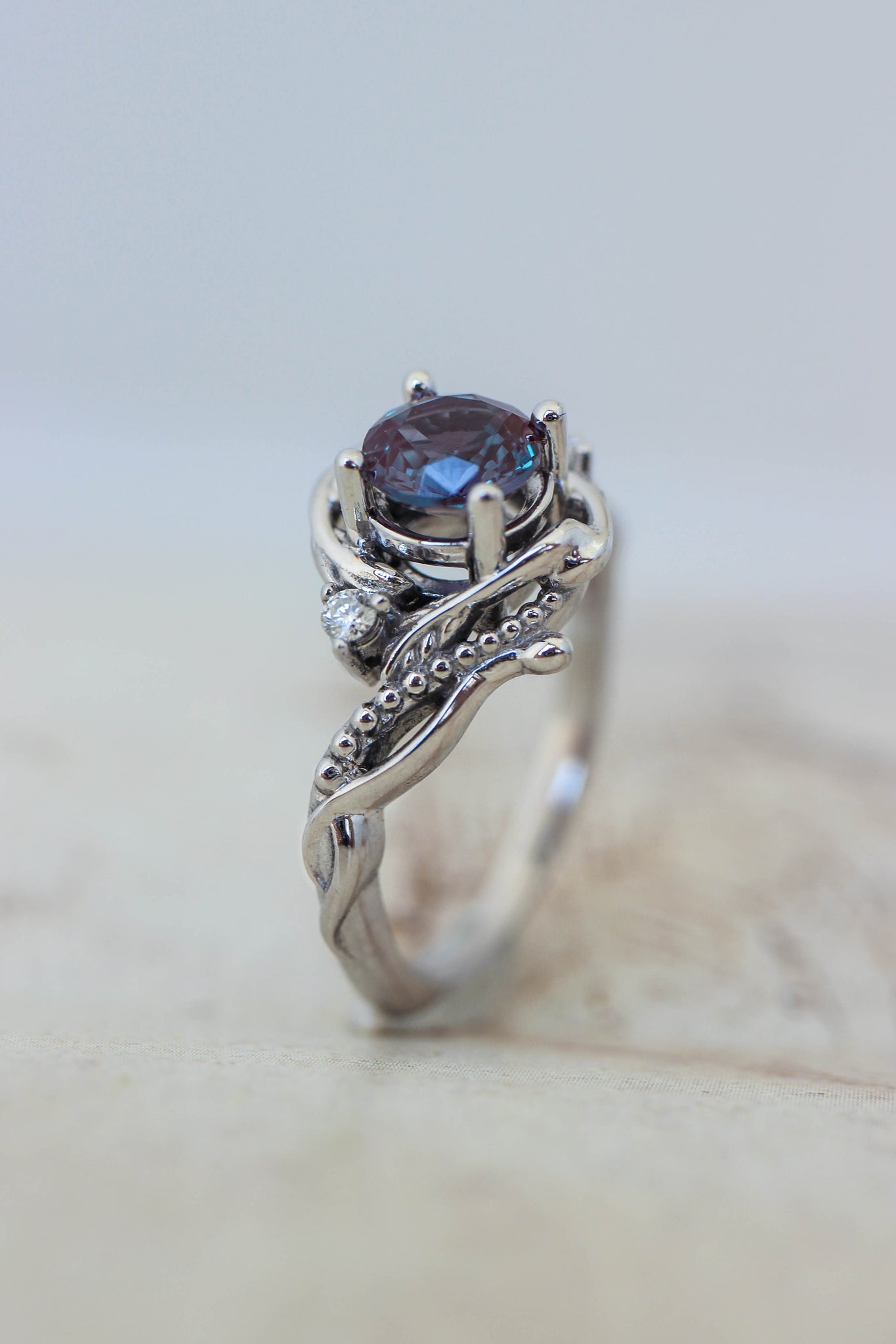 Alexandrite engagement ring with diamonds / Undina - Eden Garden Jewelry™