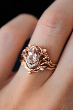 Morganite and diamonds bridal ring set / Lida - Eden Garden Jewelry™