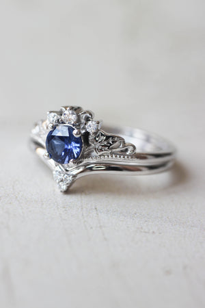 Bridal ring set with lab sapphire and diamonds / Ariadne simplified - Eden Garden Jewelry™