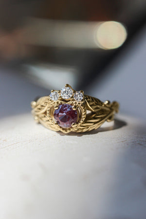 Alexandrite heart and diamonds engagement ring, Claddagh ring - Eden Garden Jewelry™